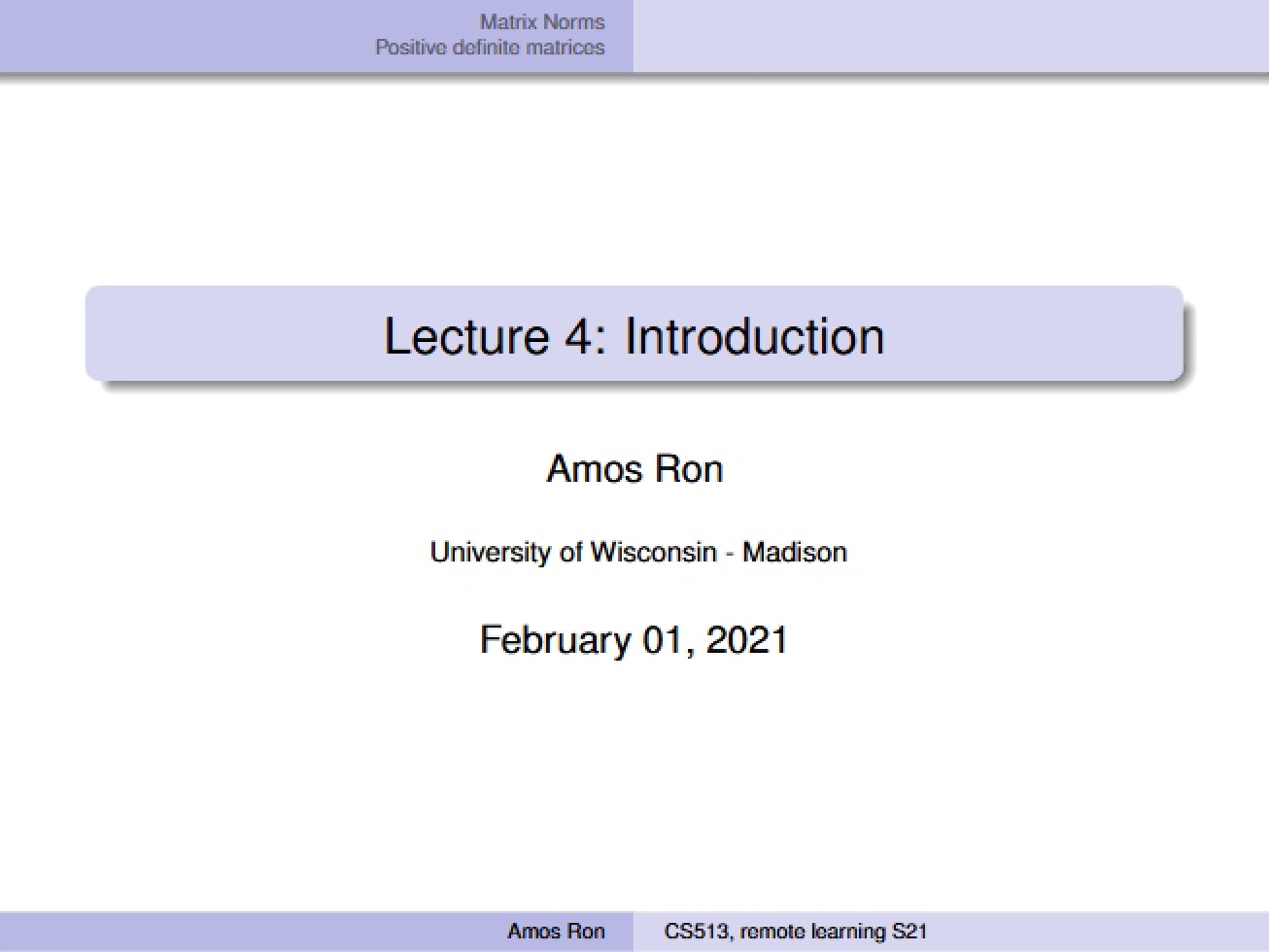 Introduction - Lecture 4