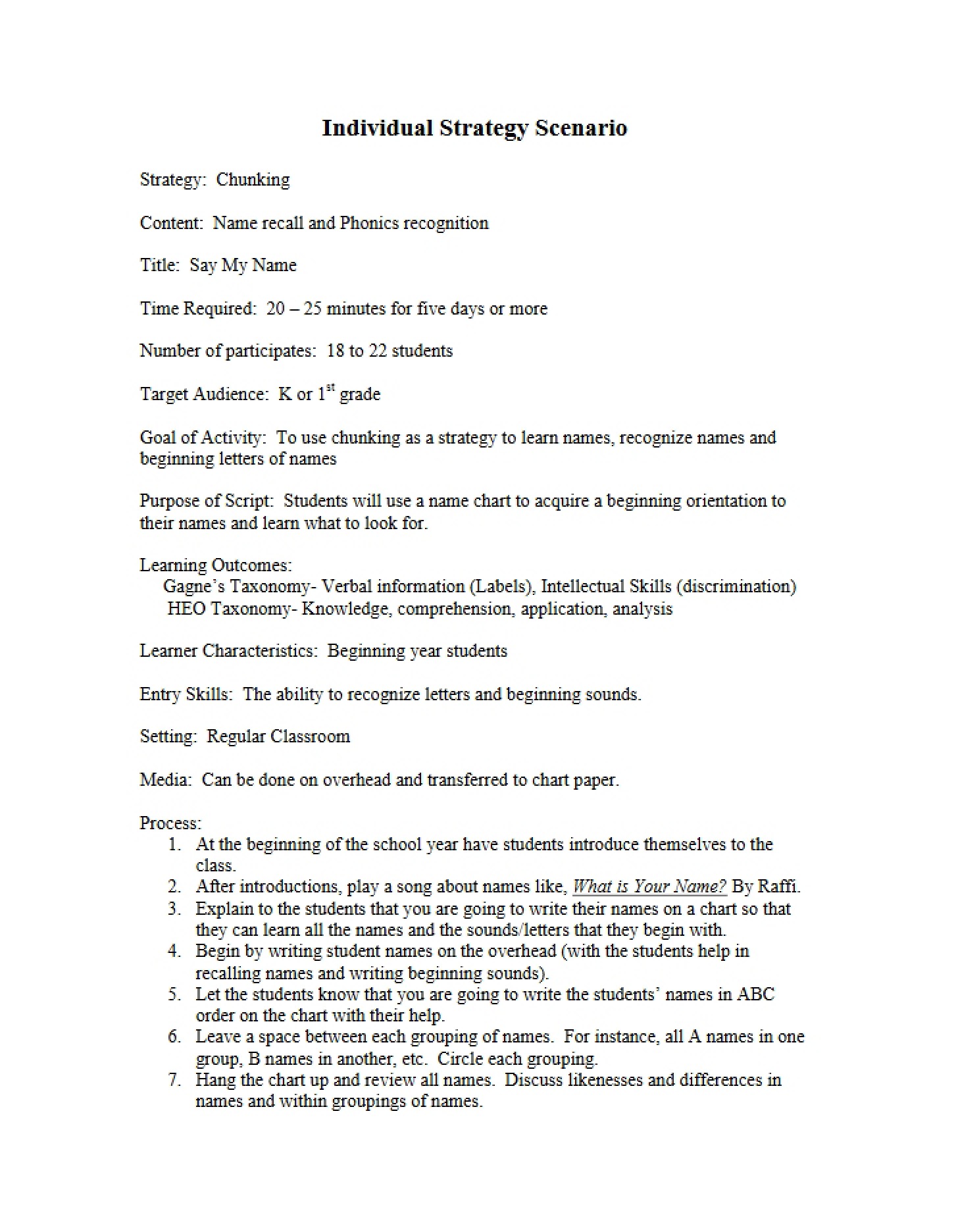 Scenario for Individual Strategy
