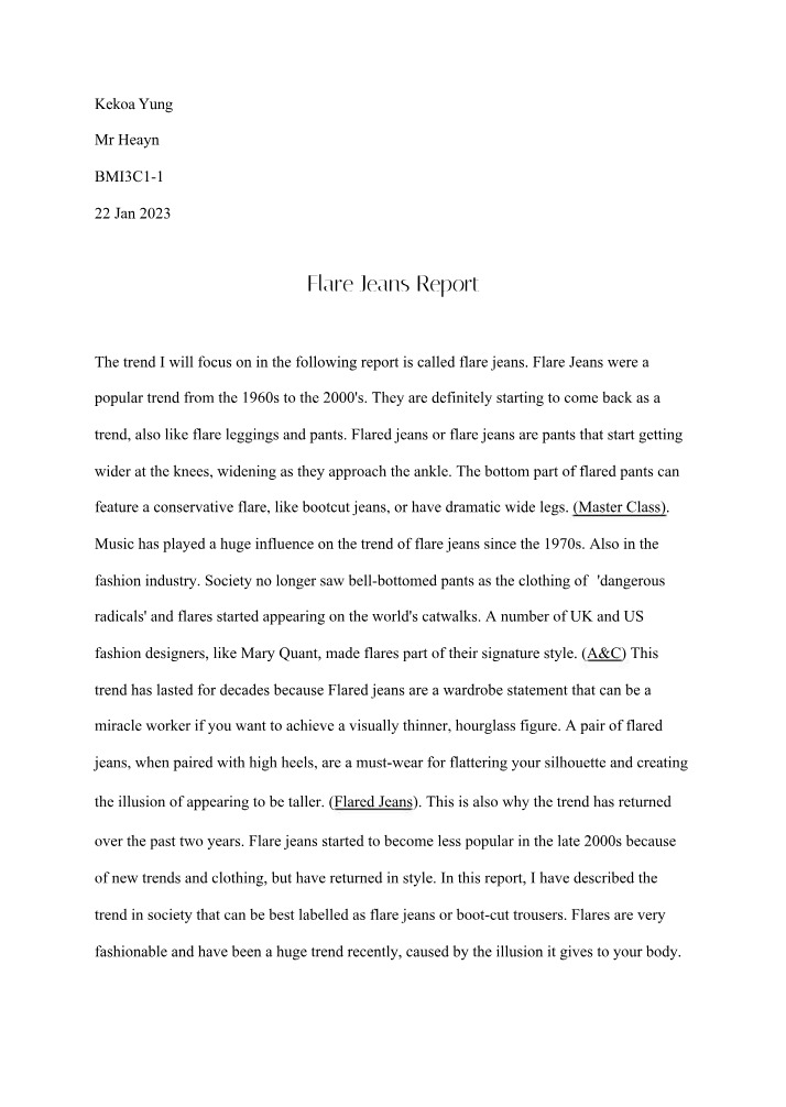 Report on Flare Jeans