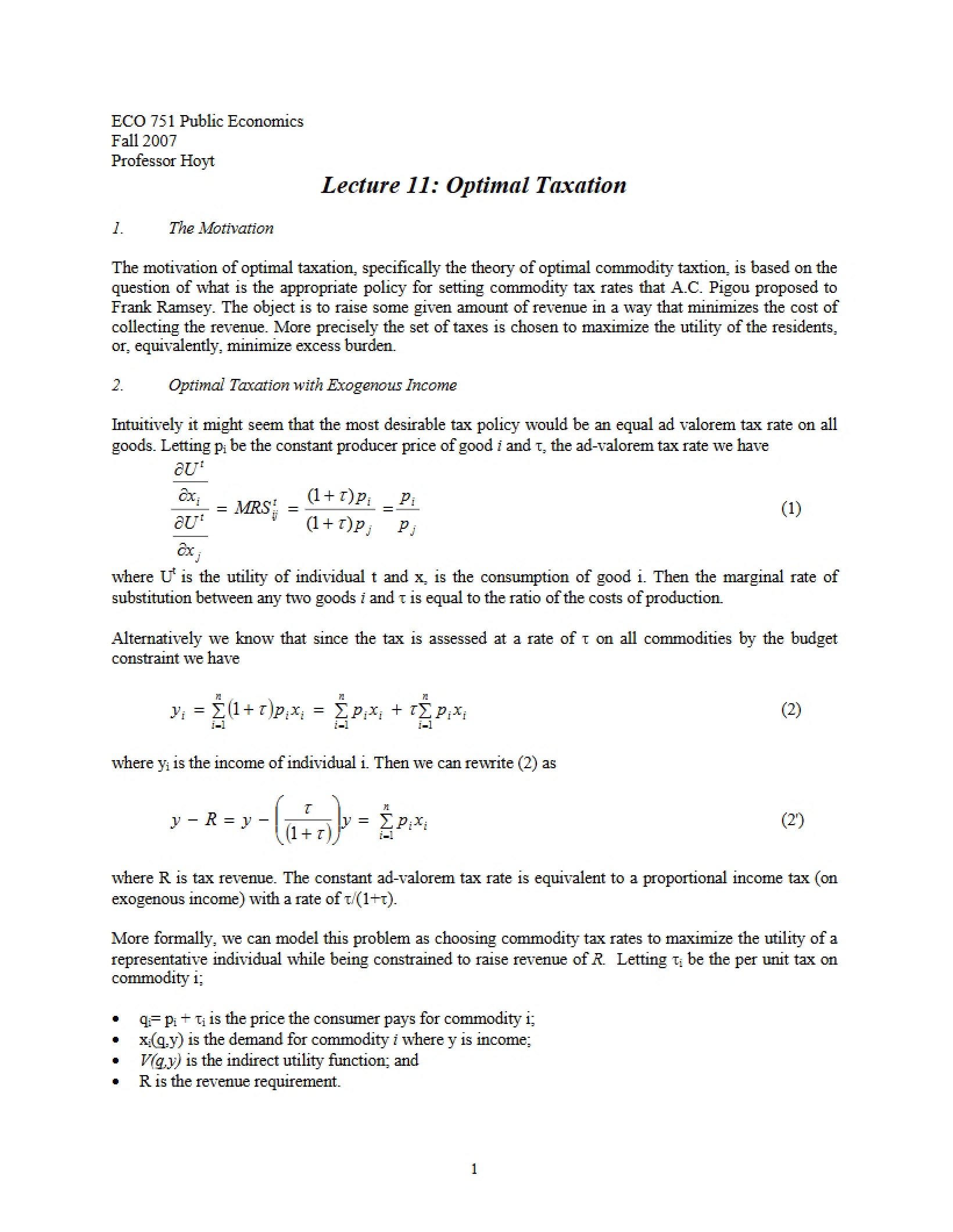 Lecture 11 Taxation Optimization