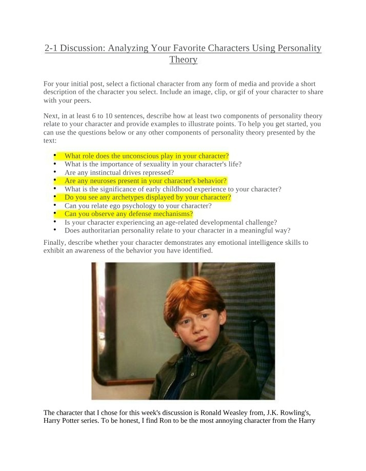 Analyzing Characters with Personality Theory