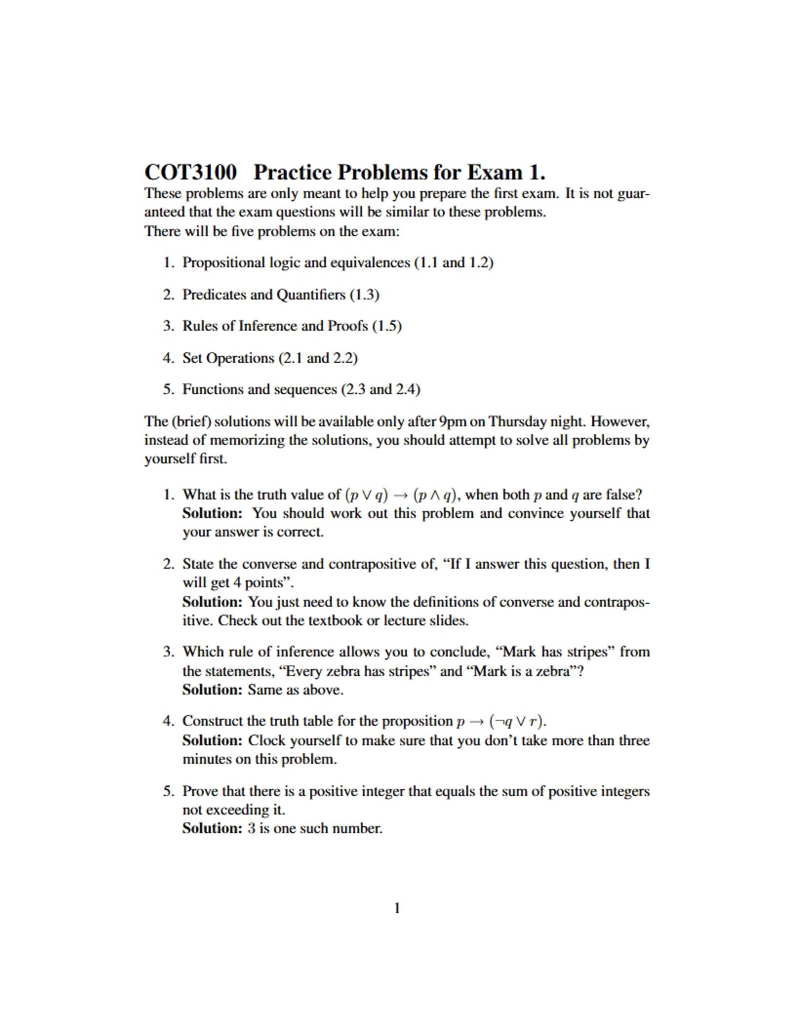 Exam One Practice Problems