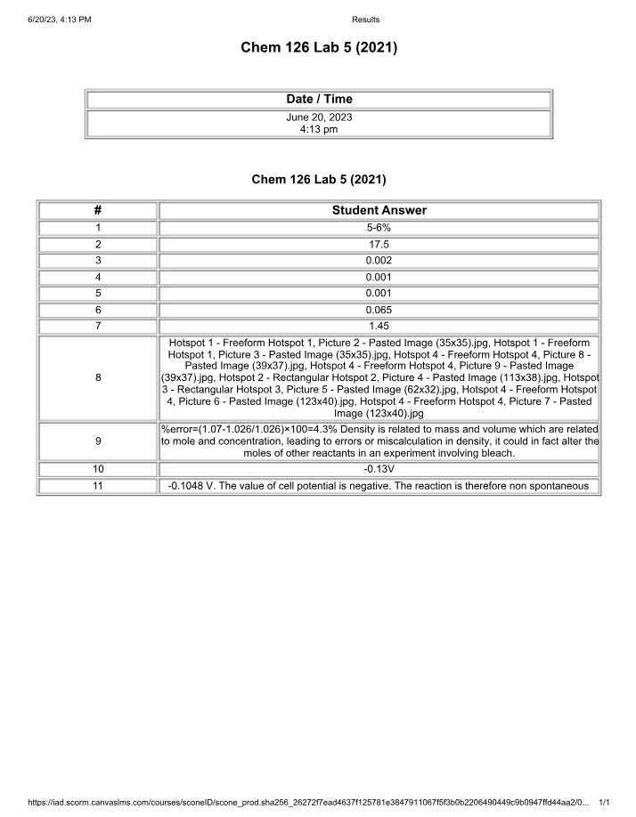 Lab 5 Results - Density, Mole, and Concentration Errors