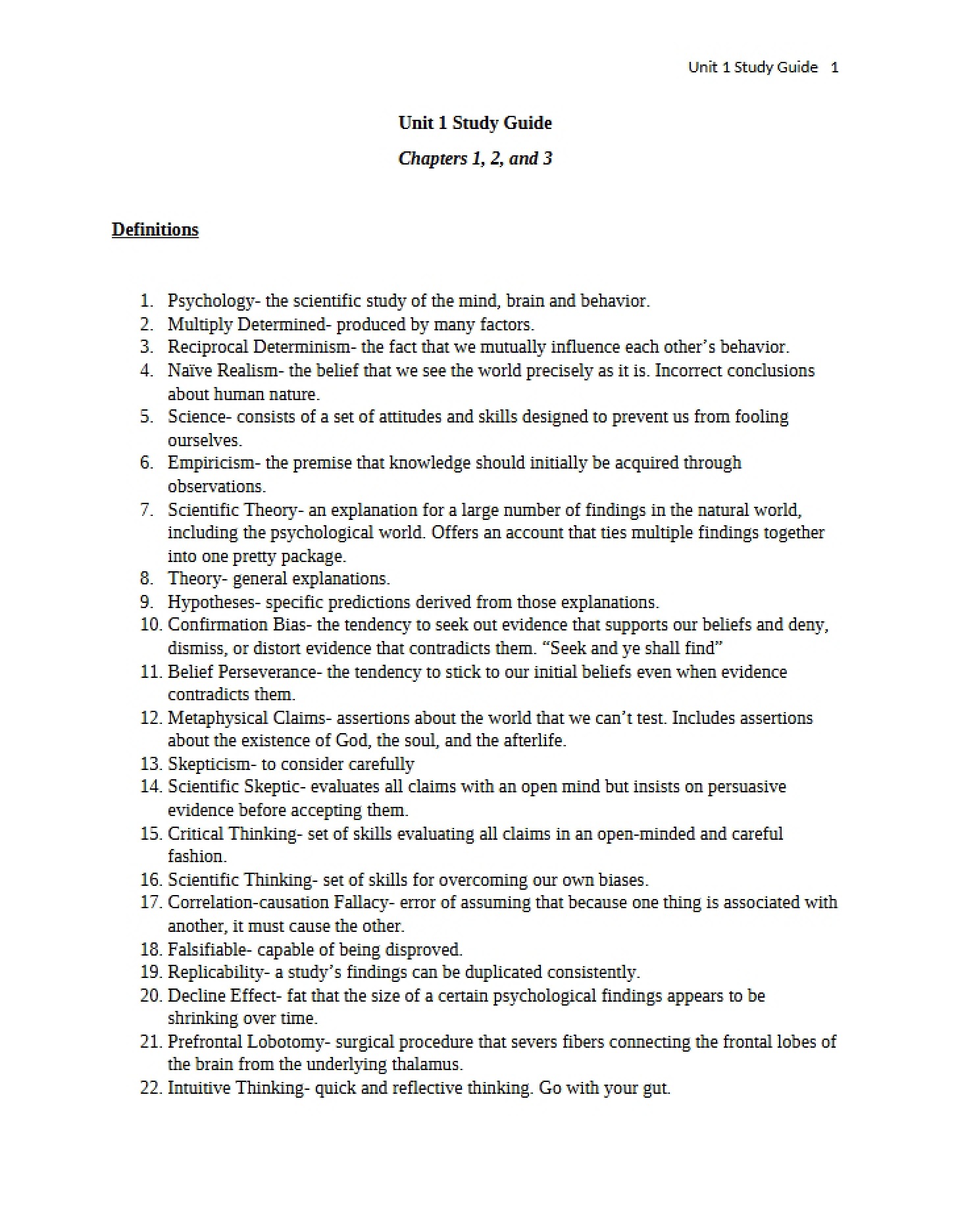 Guide for Unit 1