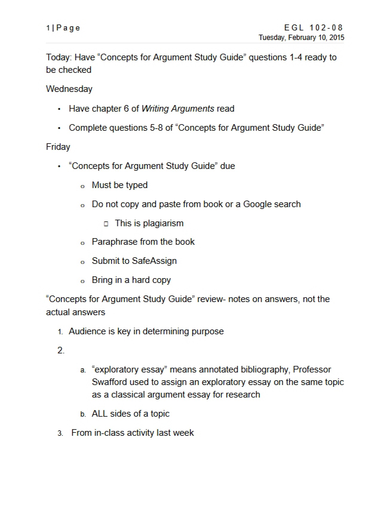 Study Guide for Concepts in Argumentation