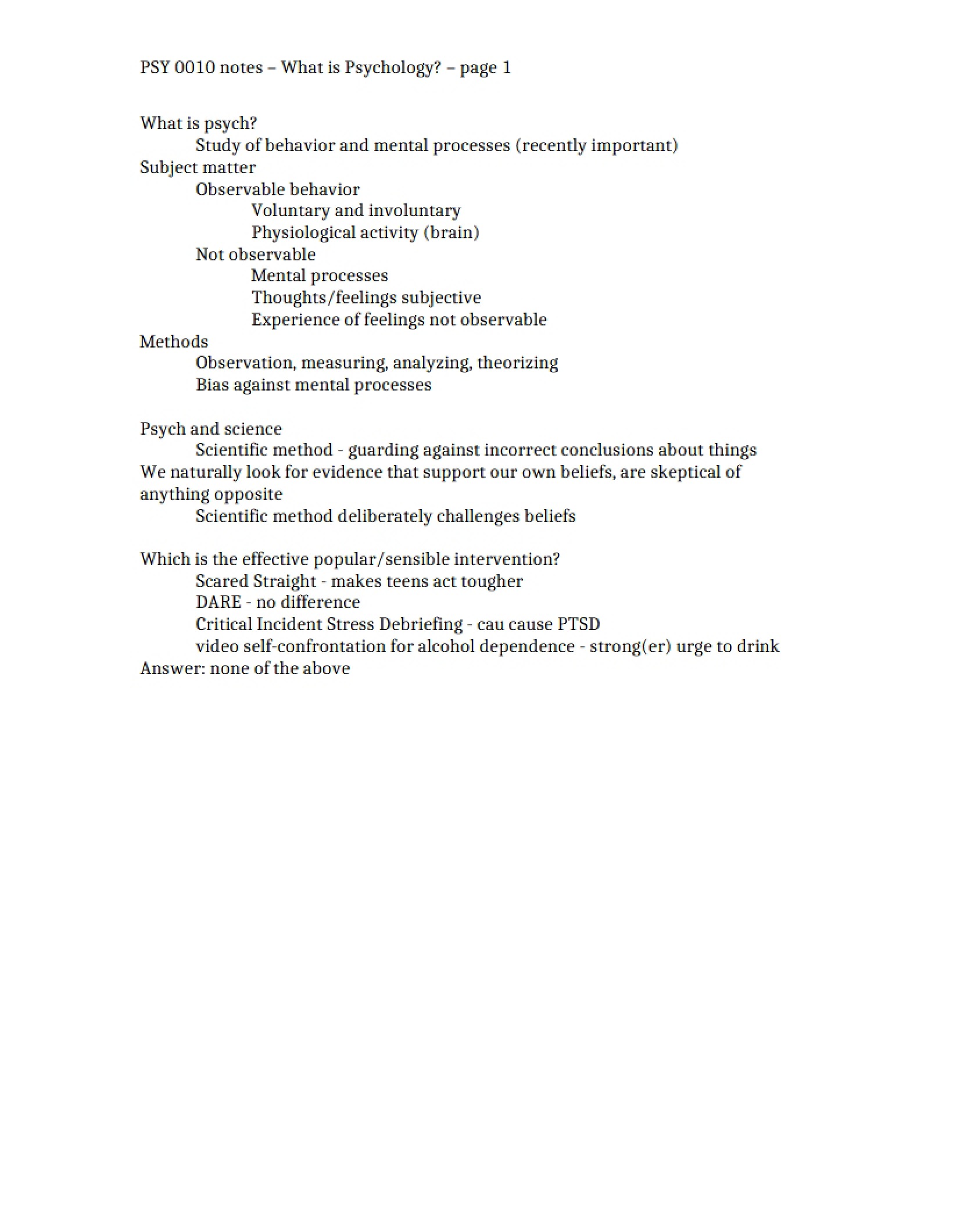 Psychology Course Notes