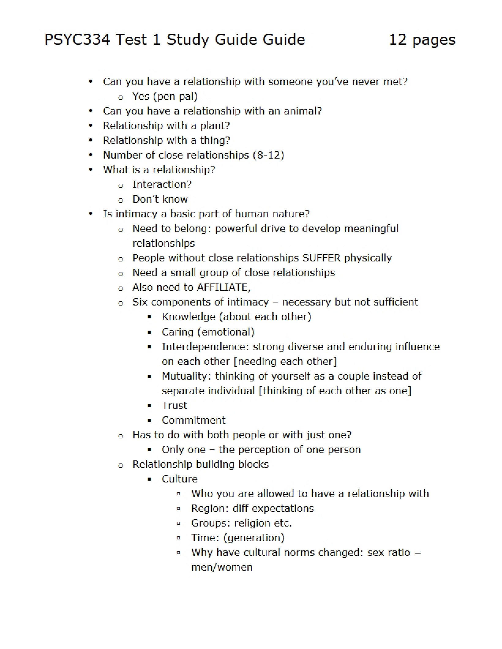 Review Sheet for Test 1