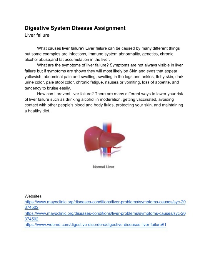 Liver Failure - Digestive System Disease Assignment