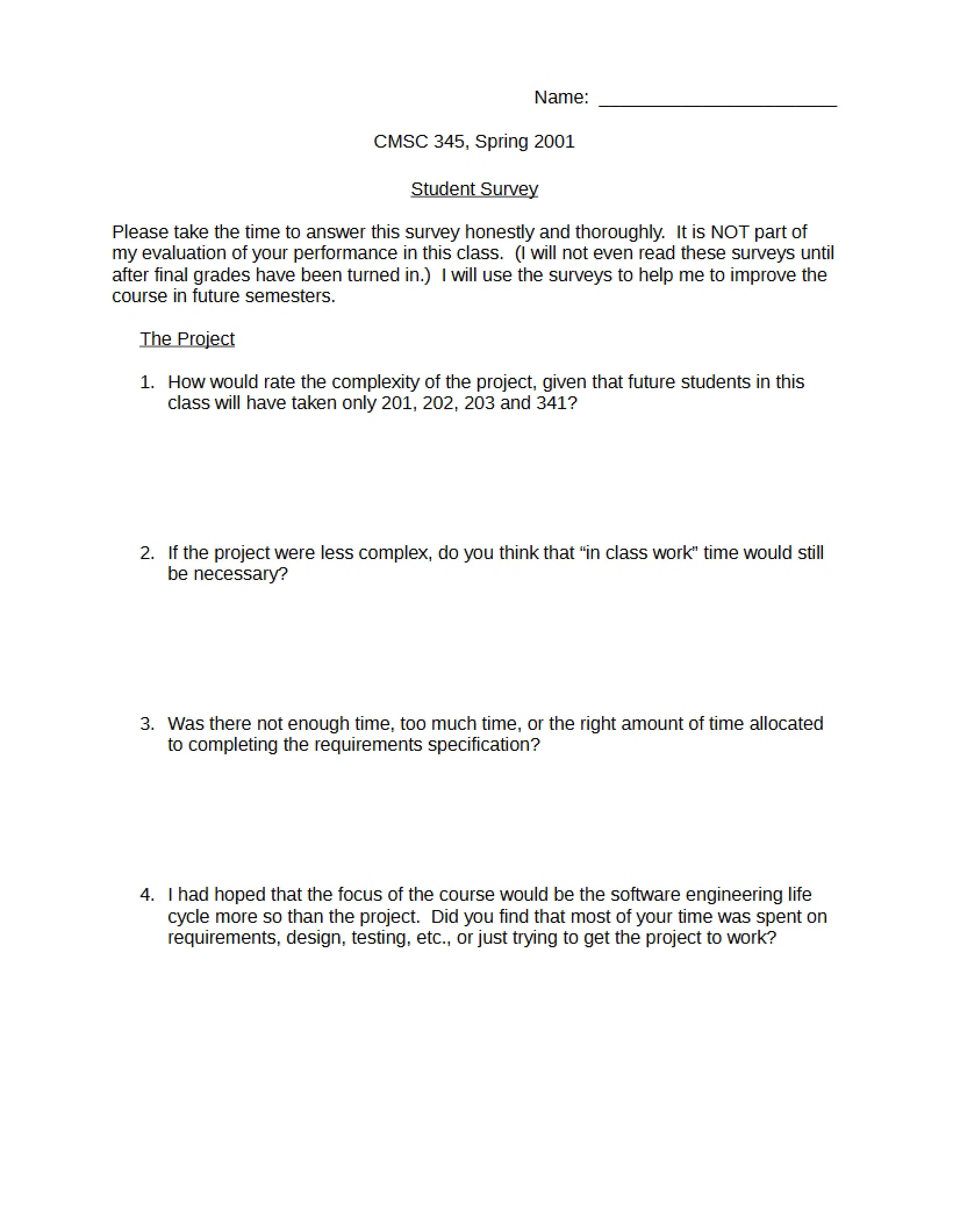 CMSC 345 Survey - 5 Pages