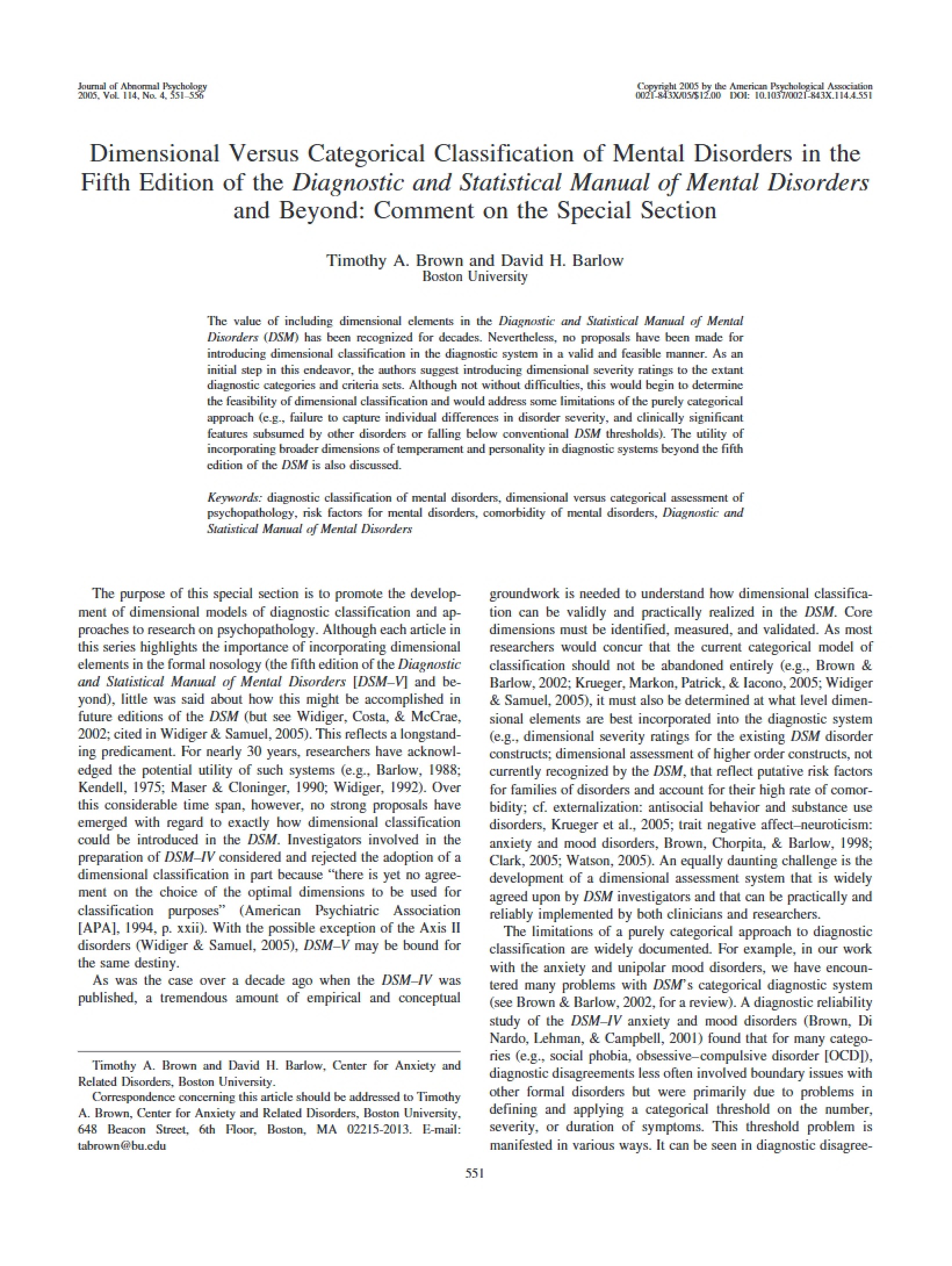 Mental Disorders Classification Categorical vs Dimensional