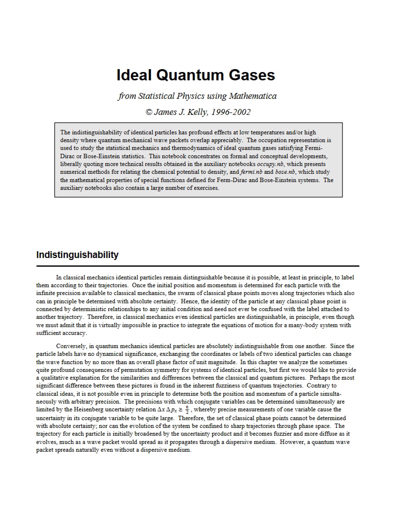 Quantum Gases Ideal