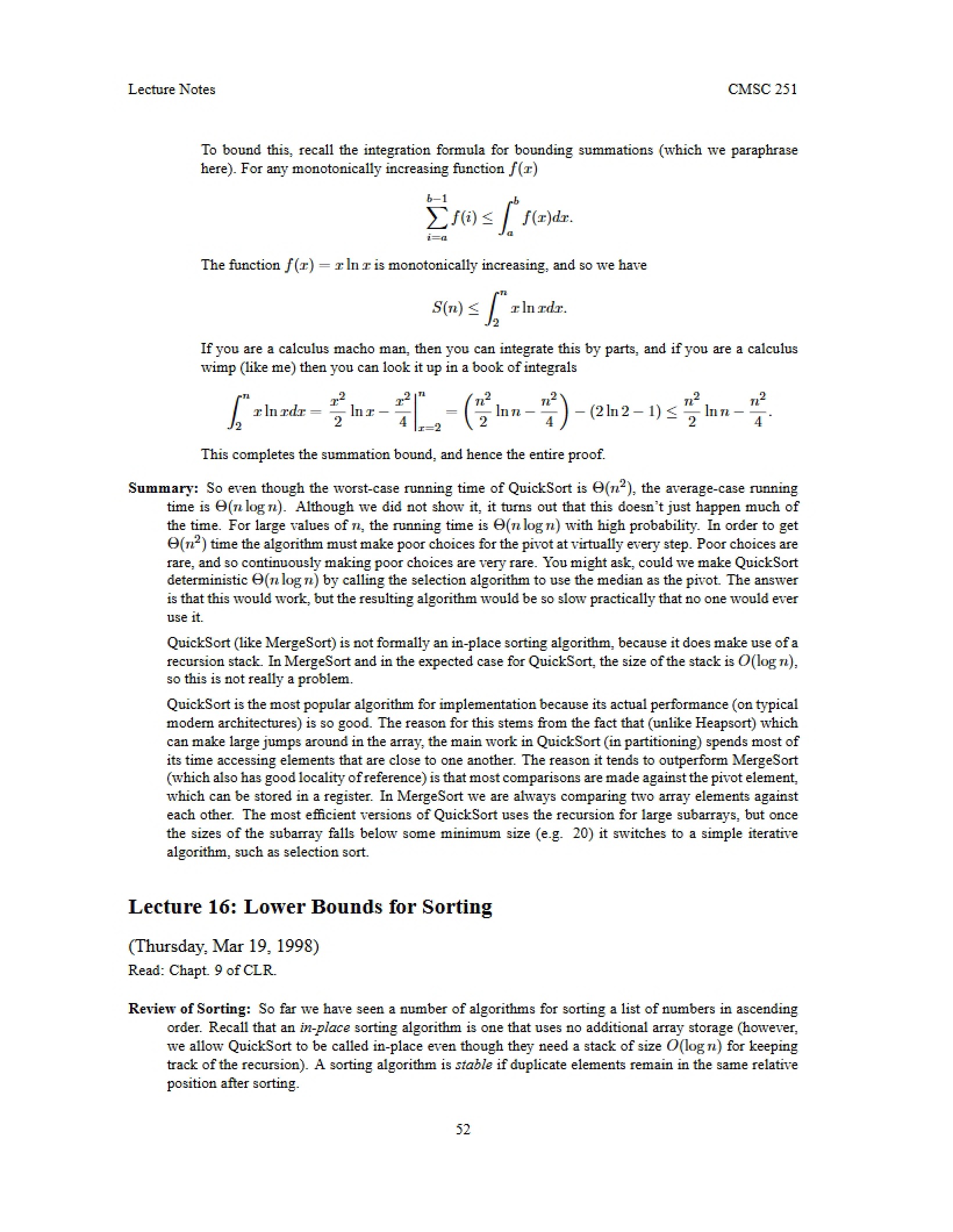 Notes from Algorithms Class