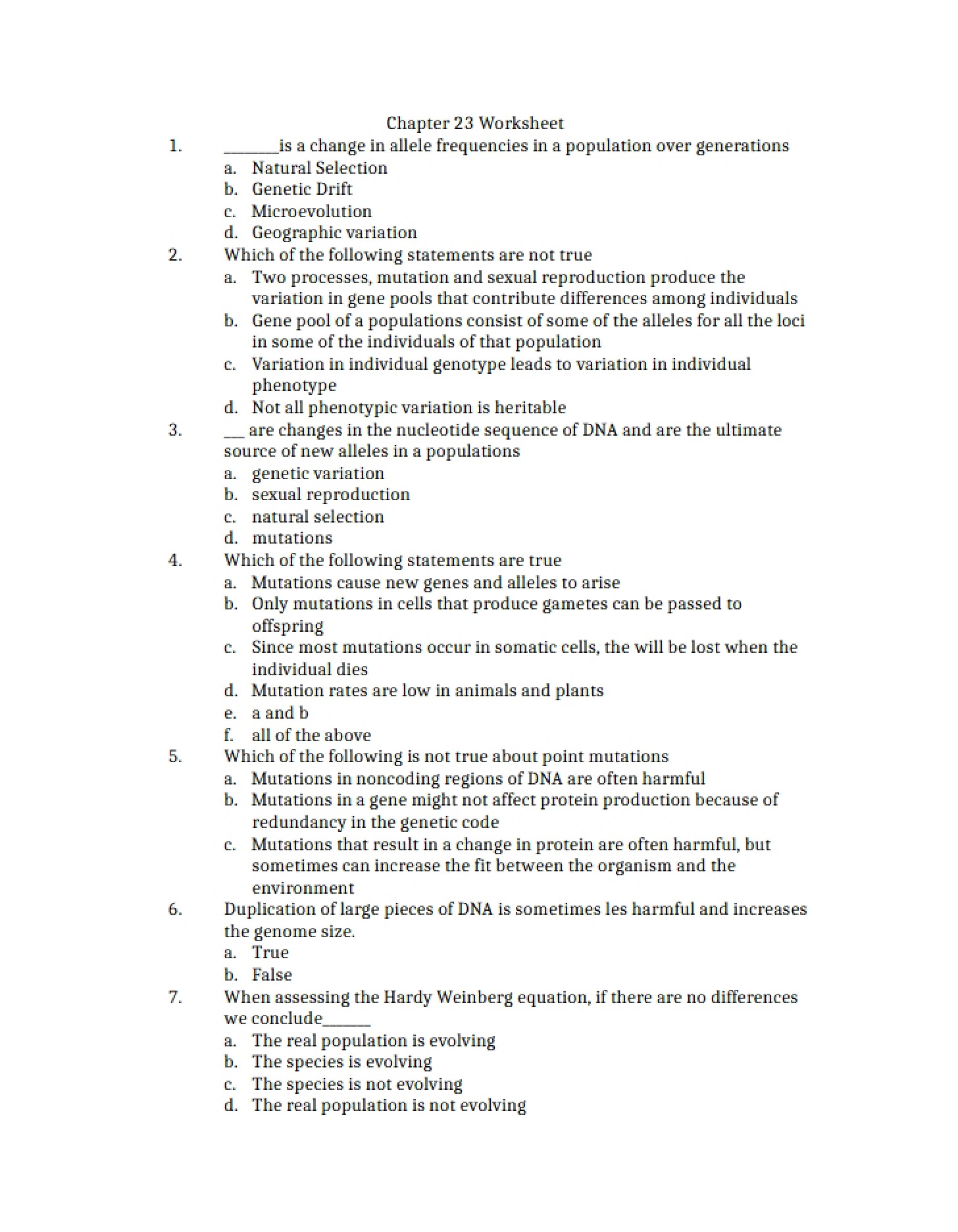 Worksheet for Chapter 23