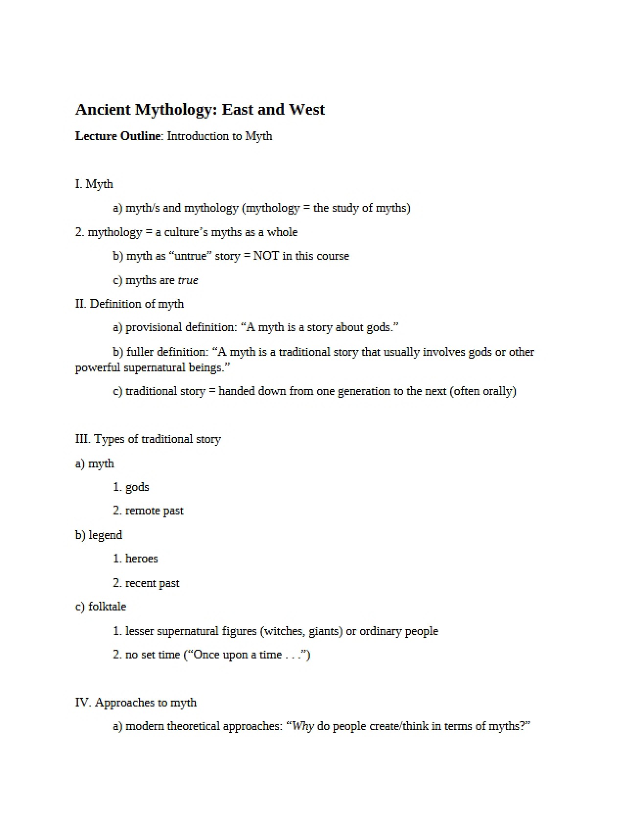 Ancient Mythology Course Notes Part 1