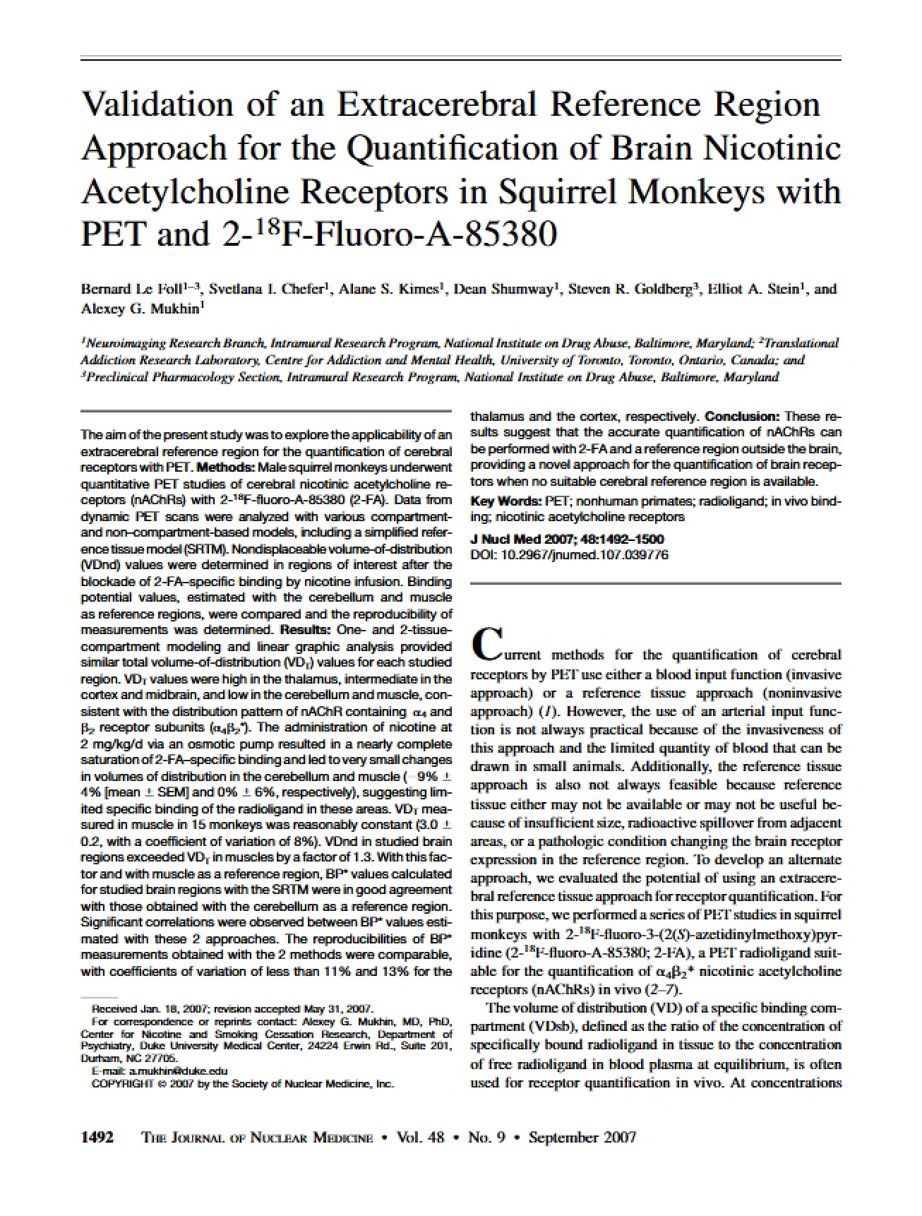 Extracerebral Reference Region Approach Validation