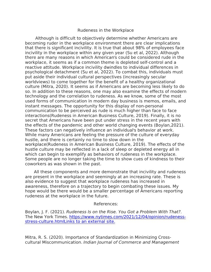 Workplace Rudeness - Solutions and Implications