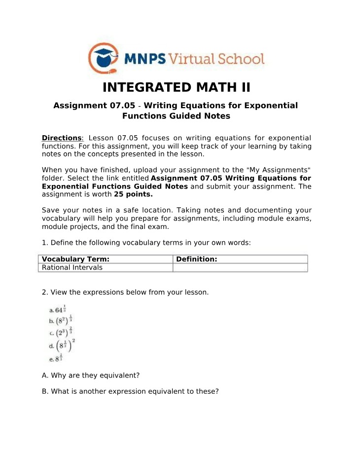 Writing Equations for Exponential Functions - Assignment 07.05