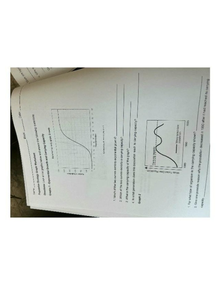 Population Ecology Worksheet - Exponential Growth and Carrying Capacity