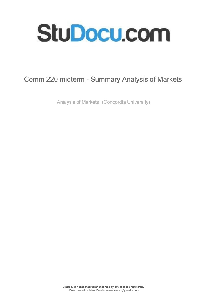 Analysis of Markets Midterm Summary