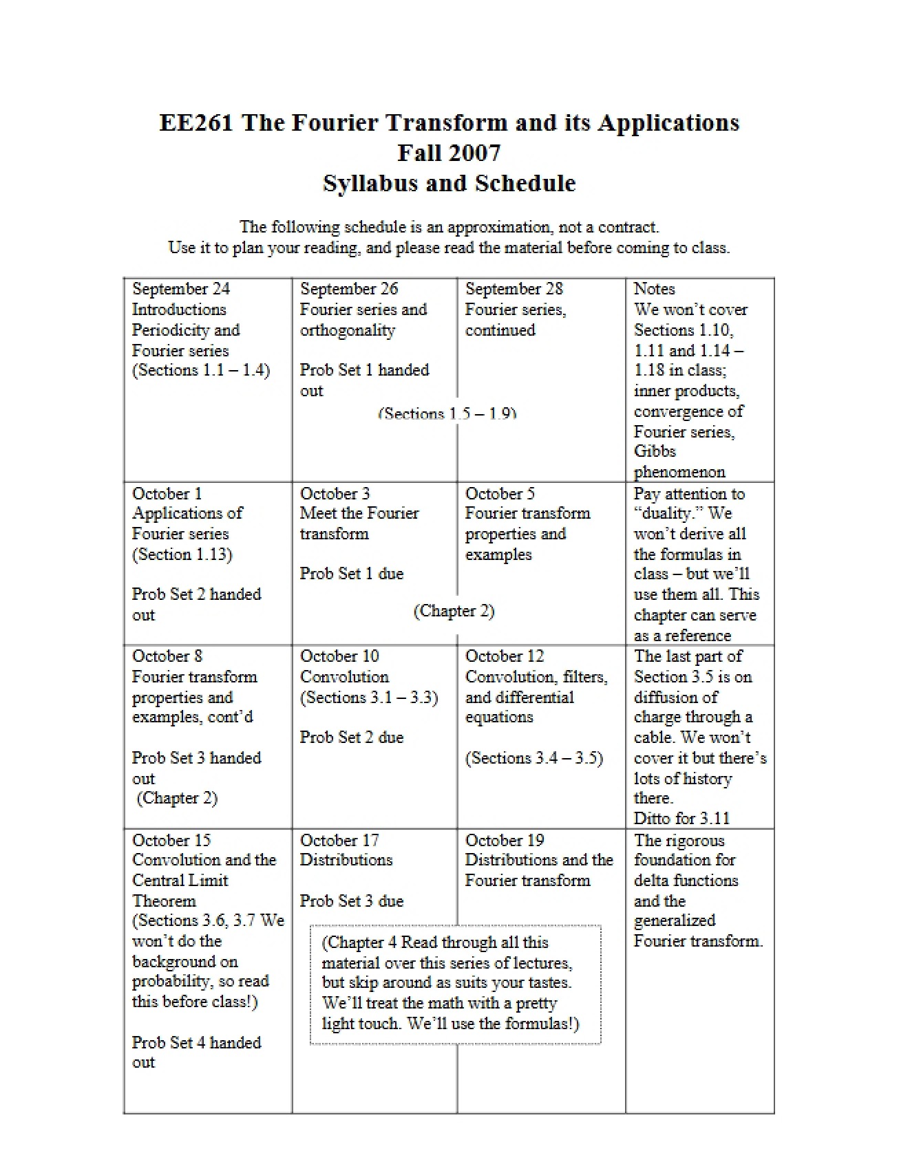 Syllabus for a Fourier Transform and Its Applications Course