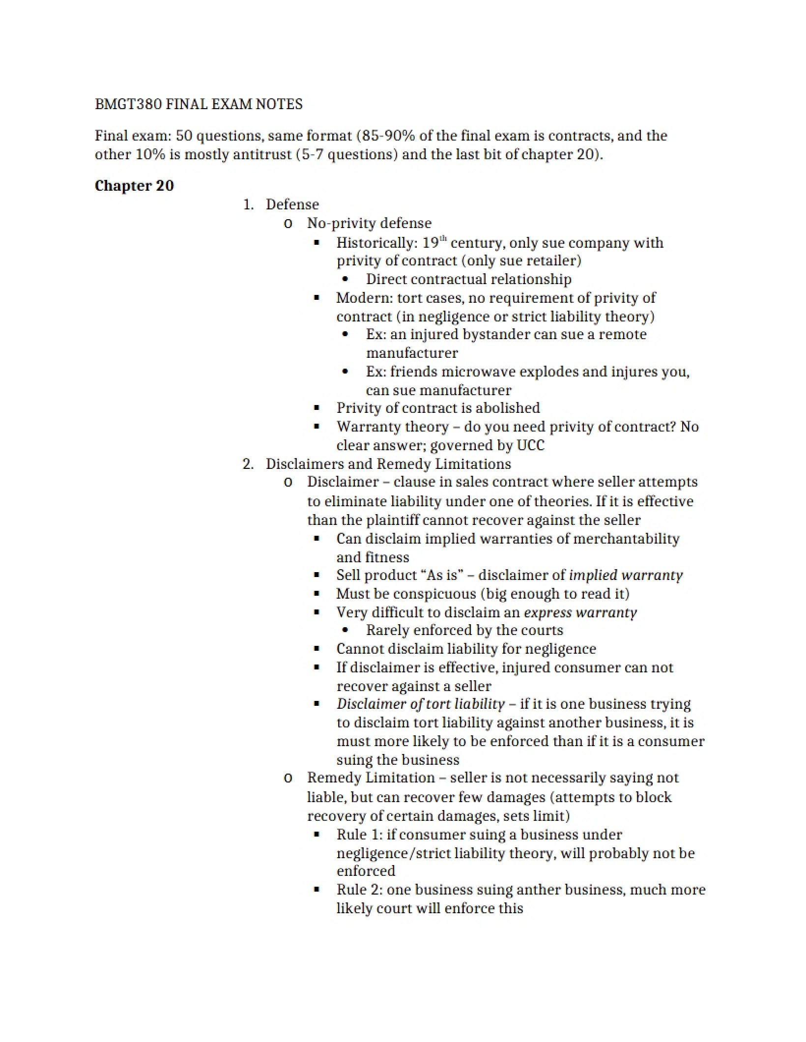 Notes for Final Exam