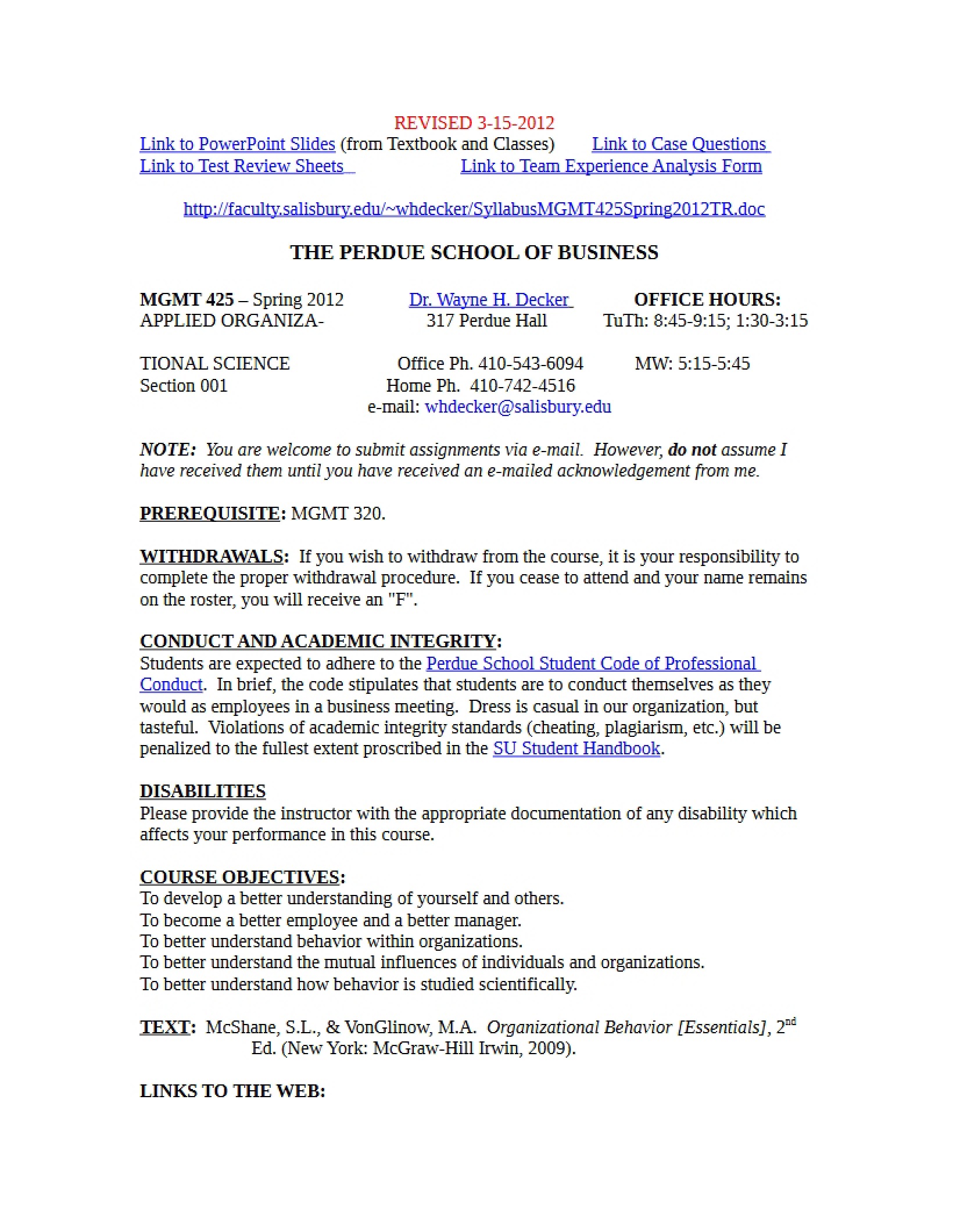 Syllabus for Applied Organizational Science