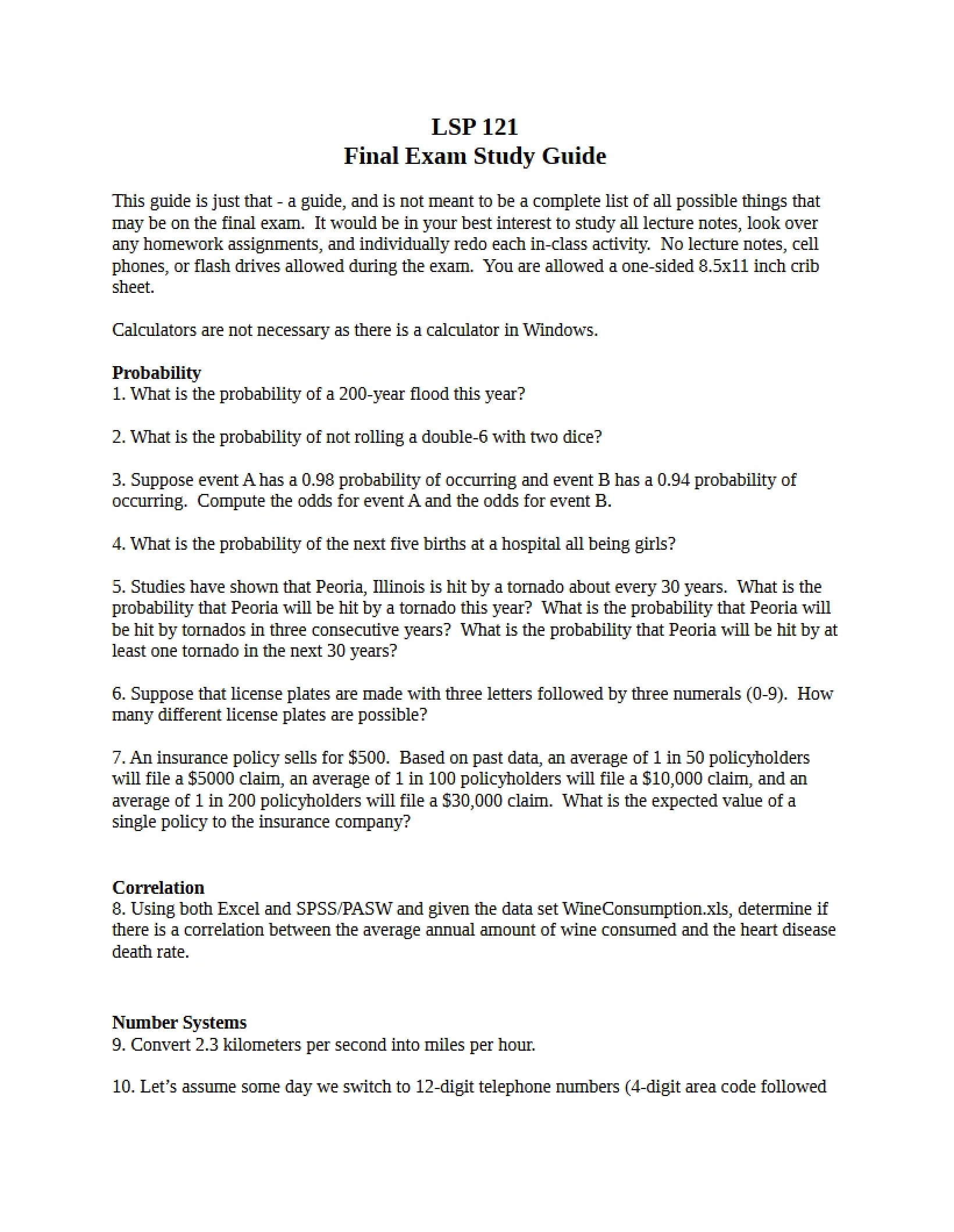 Study Guide for Final Exam