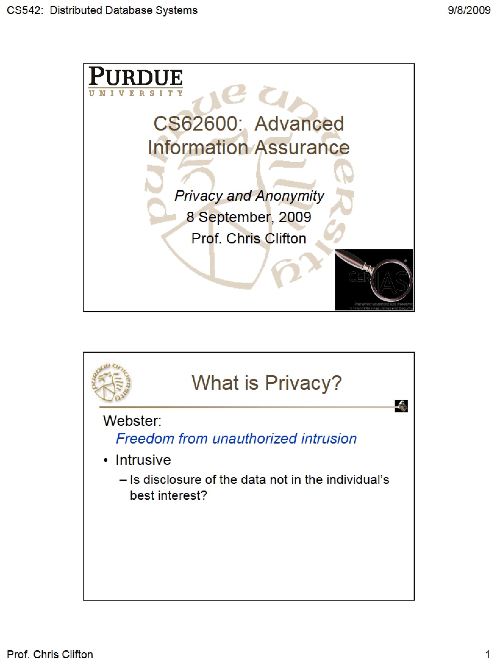 Anonymity and Privacy
