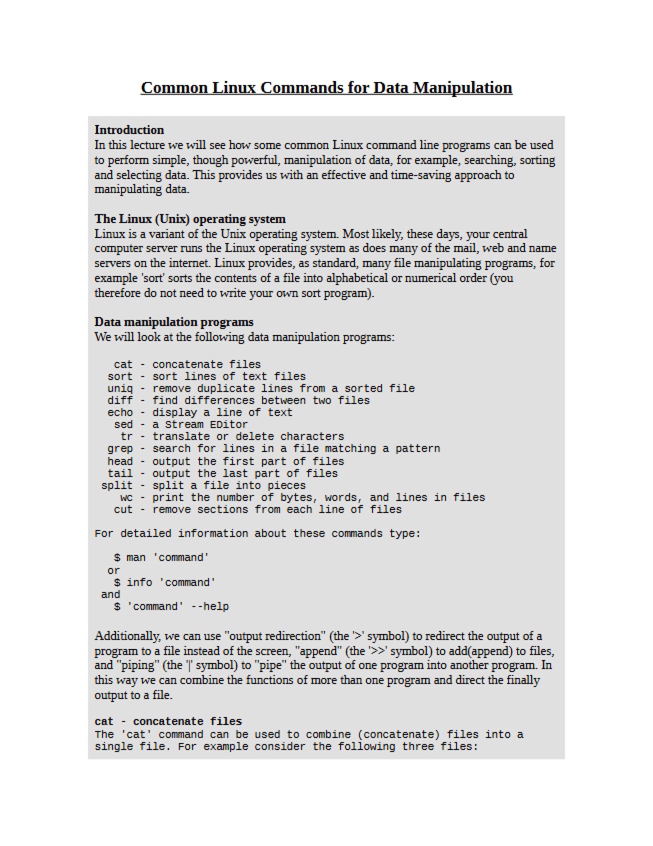 Linux Commands for Manipulating Data
