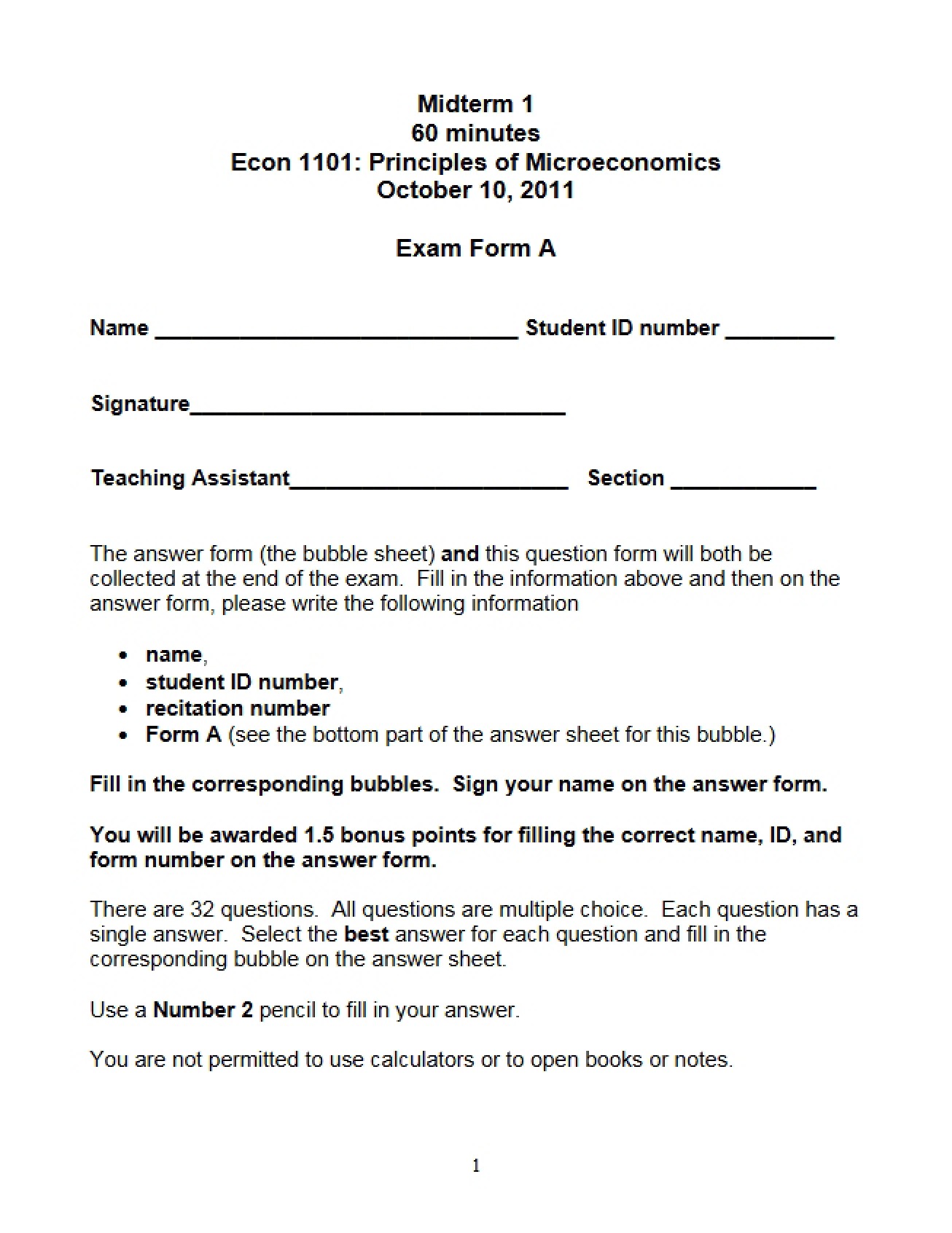 Form A Midterm 1 2011