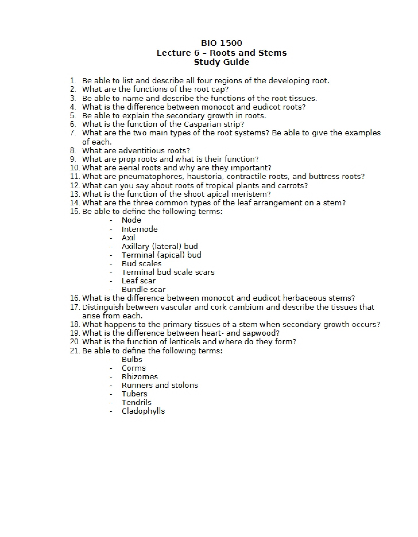 Stems and Roots Lecture Six