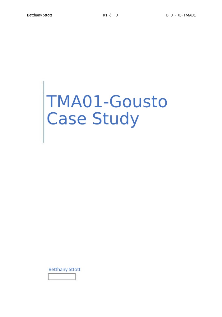 Gousto Case Study for TMA01