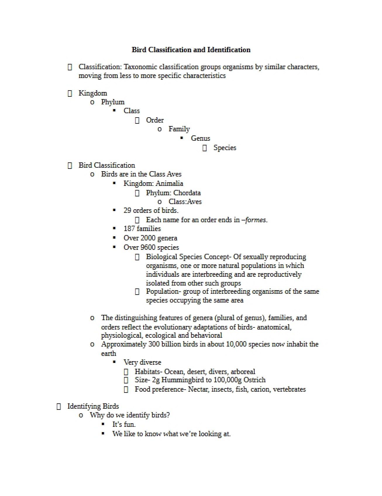 Avian Classification Systems