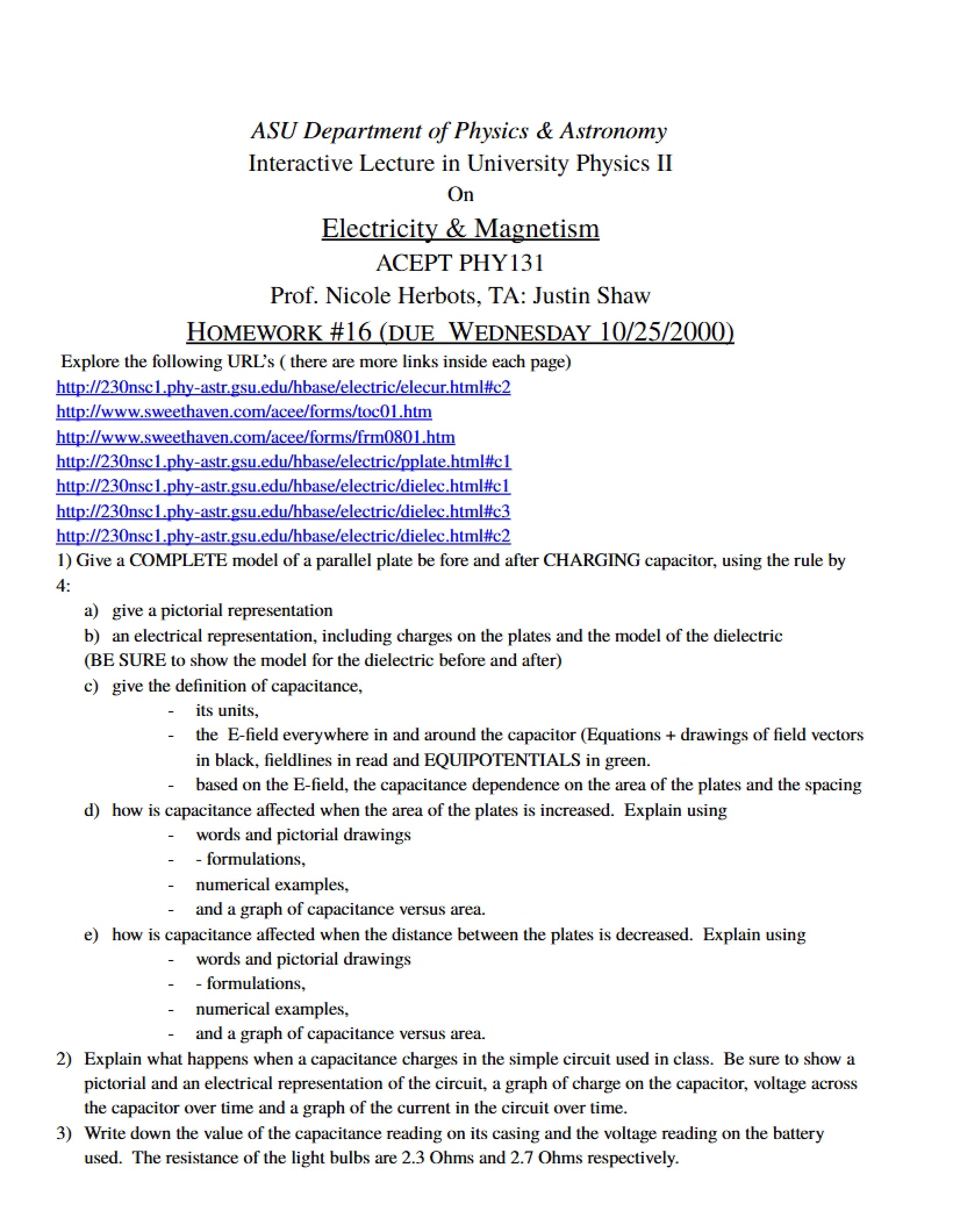 Sixteenth Homework Assignment