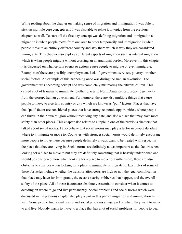 Core Concepts and Factors in Migration and Immigration