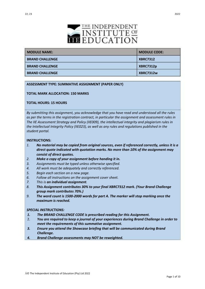 XBRC7312 - Summative Assignment