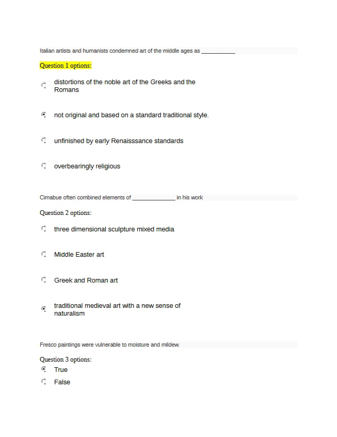 First Exam for an Art History Survey