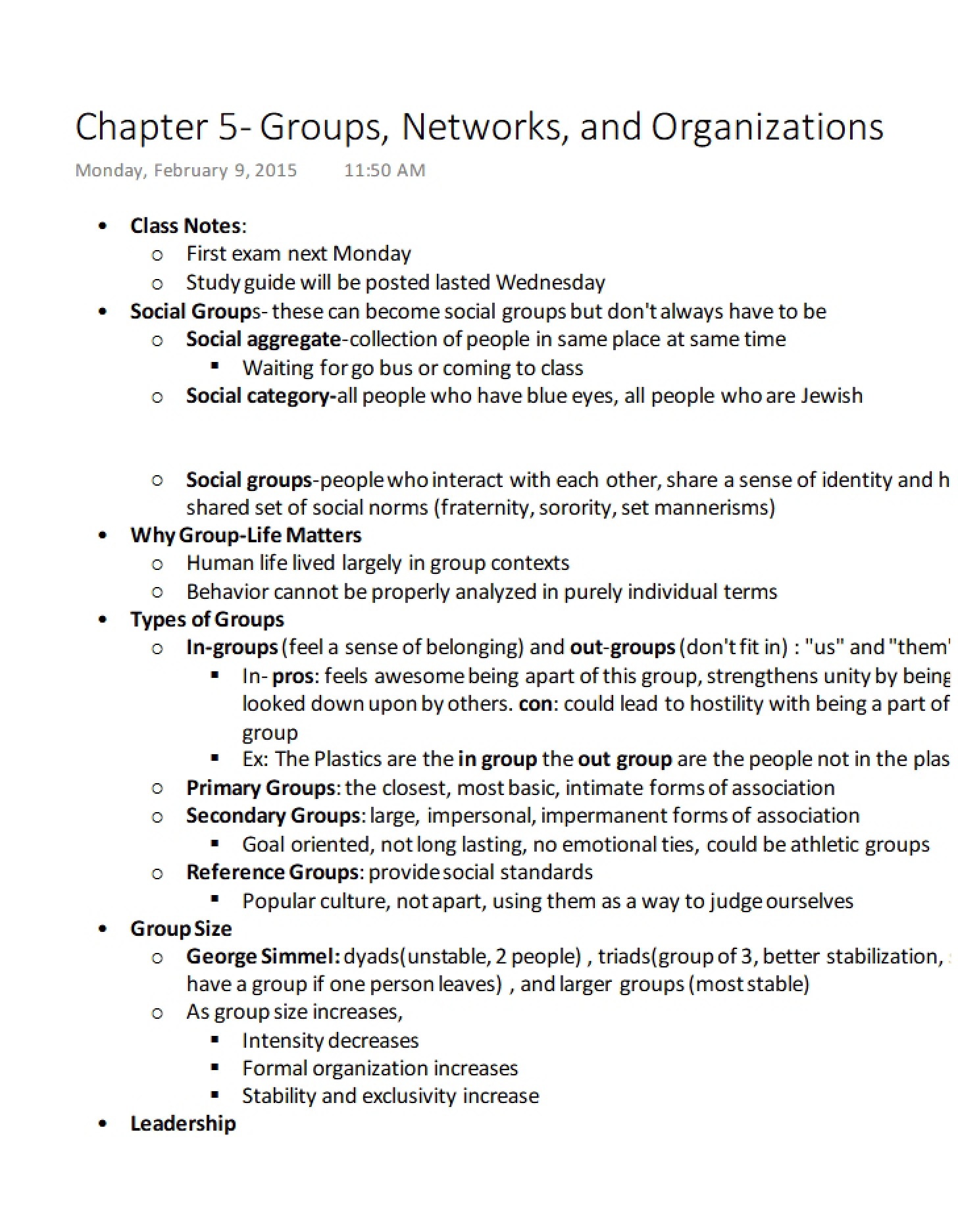 Organizations, Networks, and Groups - Chapter 5