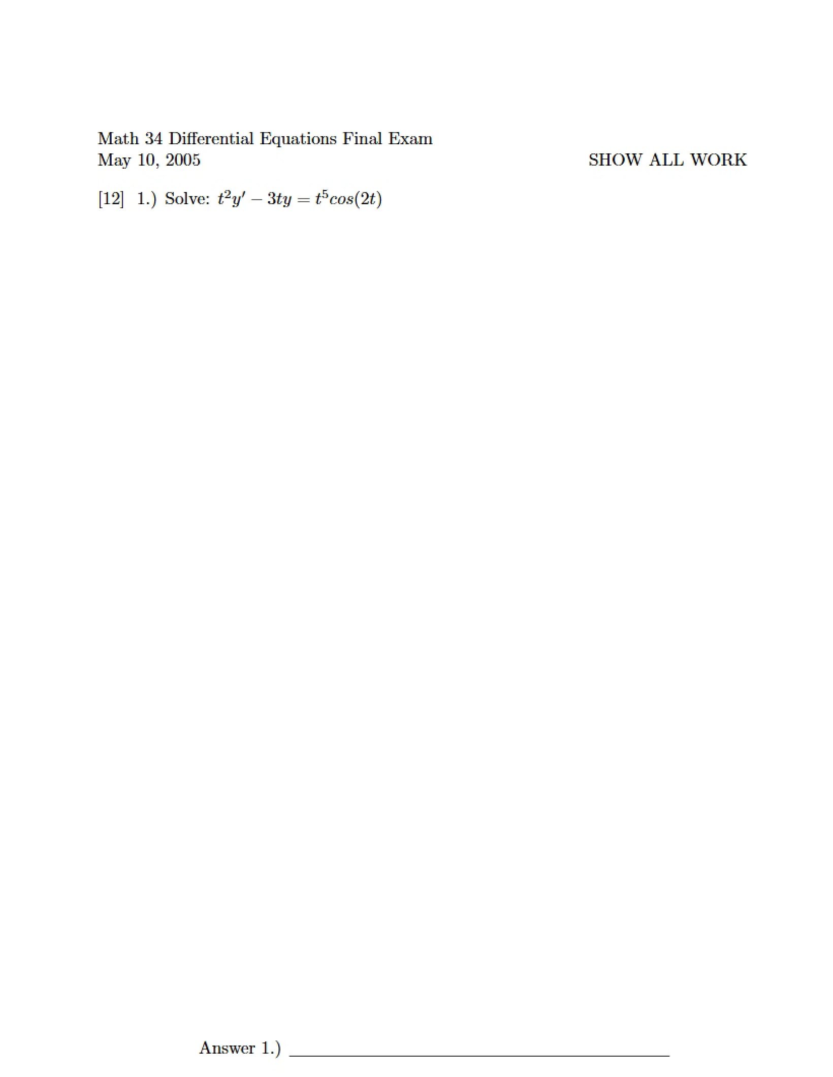 Final Exam for Differential Equations