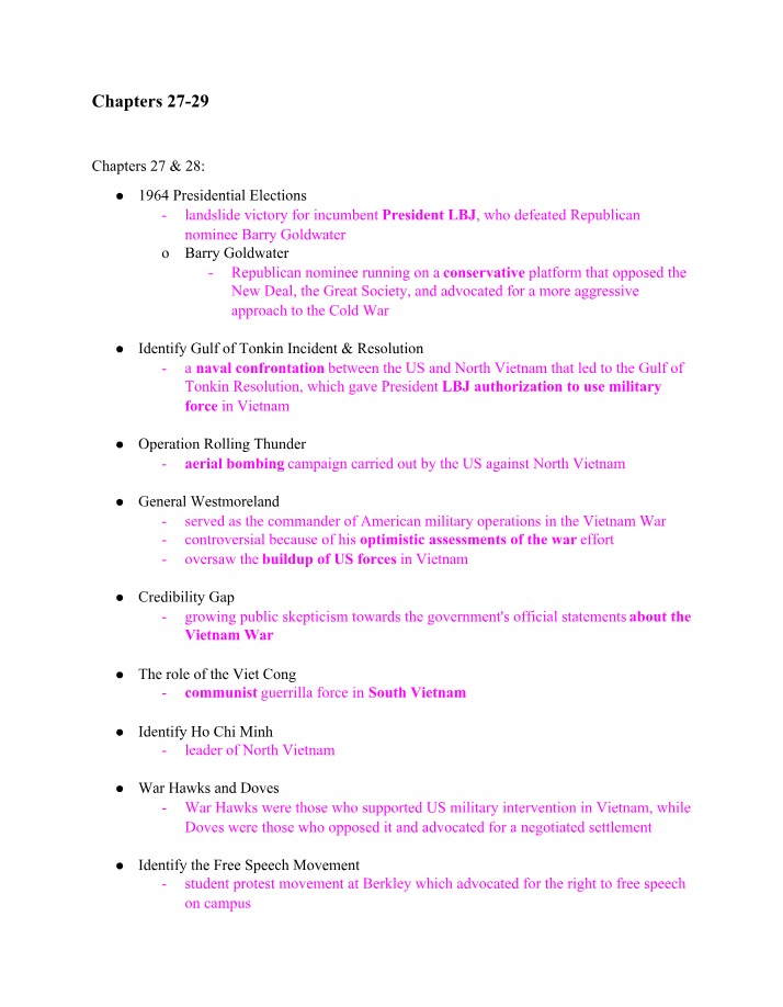 Review of Chapters 27-29