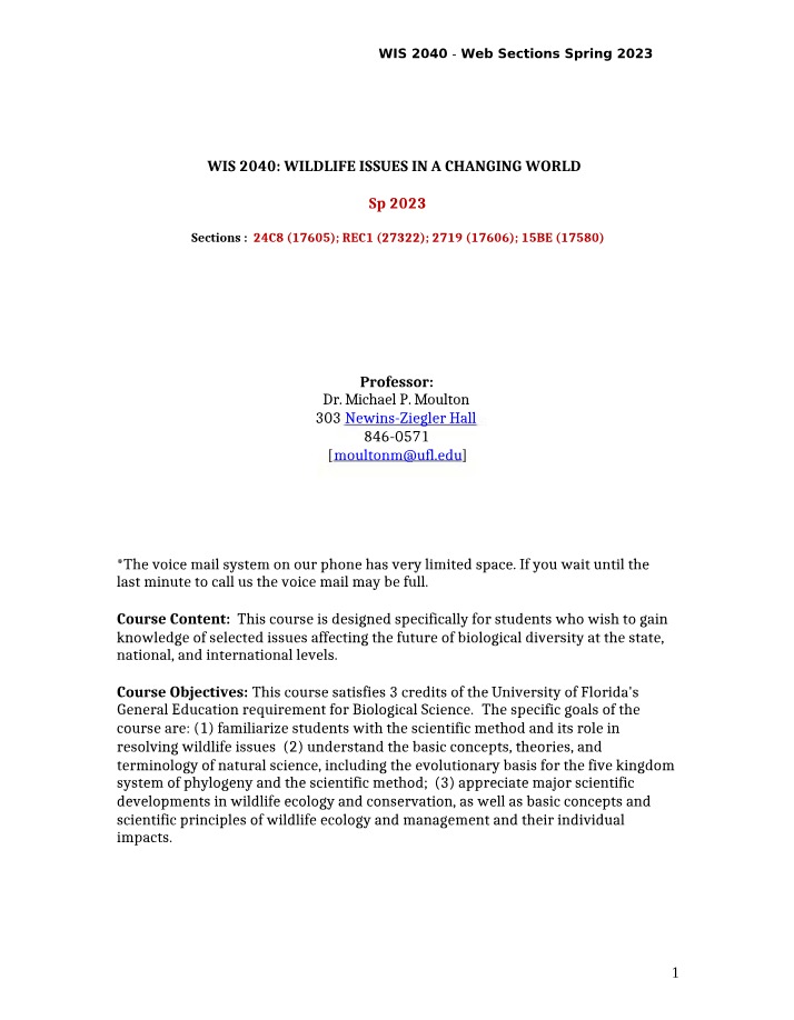 Wildlife Issues in a Changing World - Course Overview