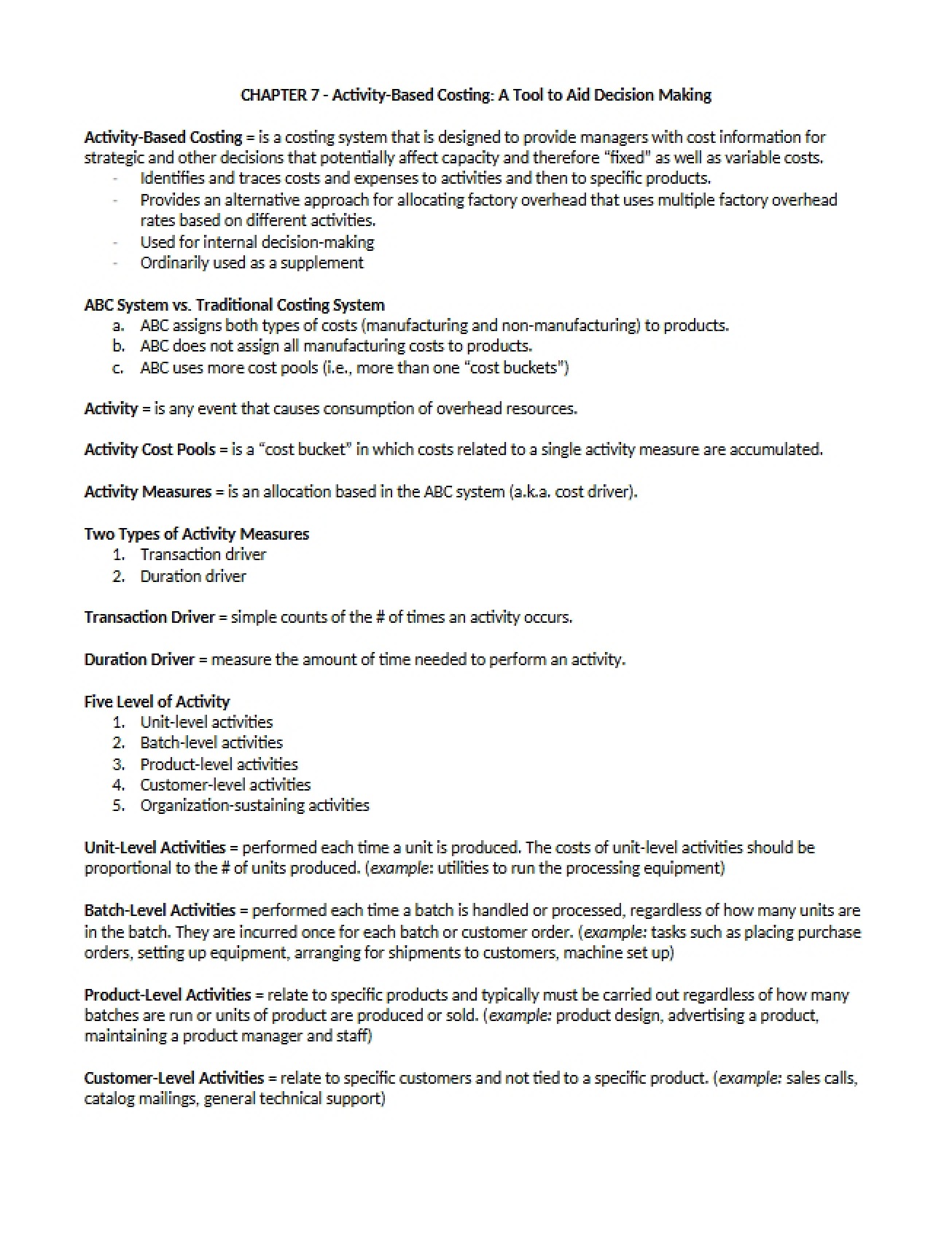 Chapter 7 Activity-Based Costing - A Tool to Aid Decision Making