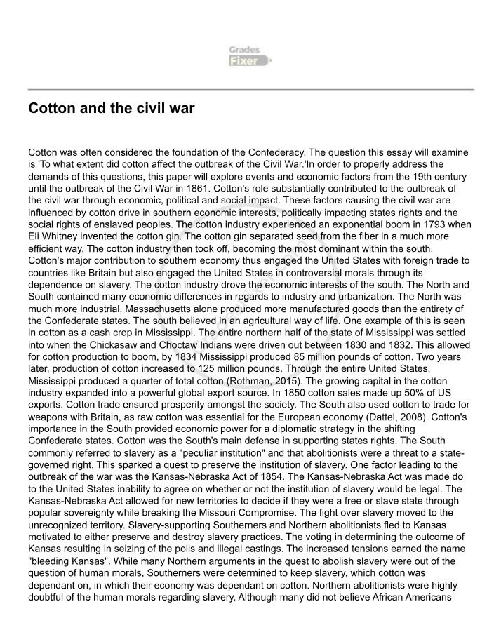 Economic Impact of Cotton on the Civil War Outbreak