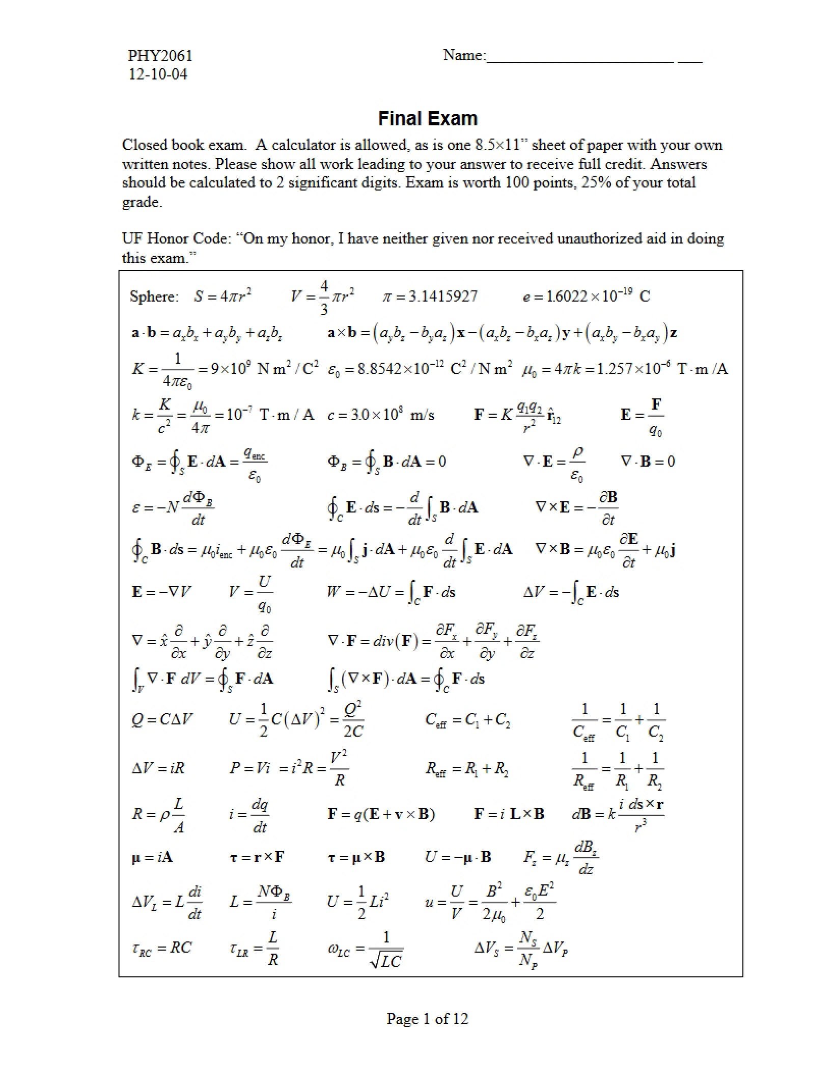 Final Course Examination