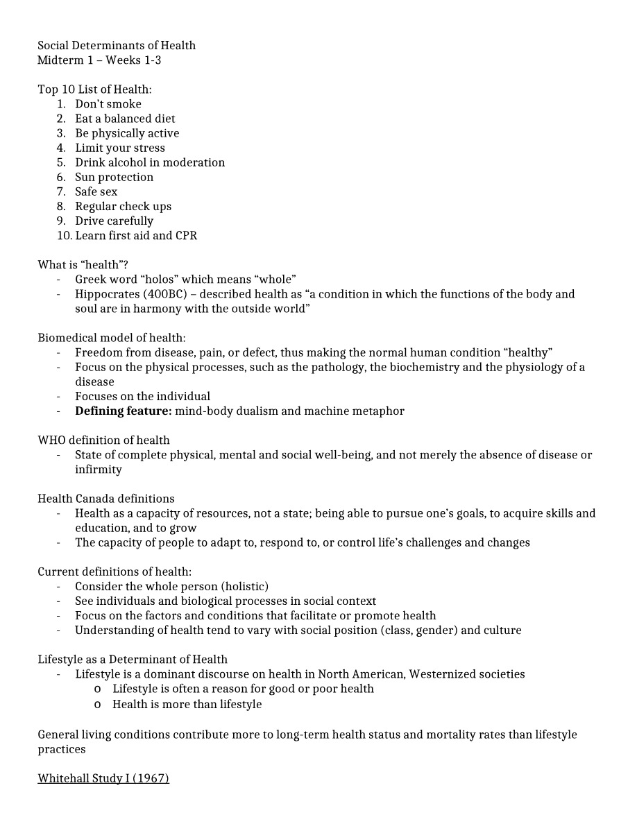 Weeks 1-3 - Social Determinants of Health Midterm 1