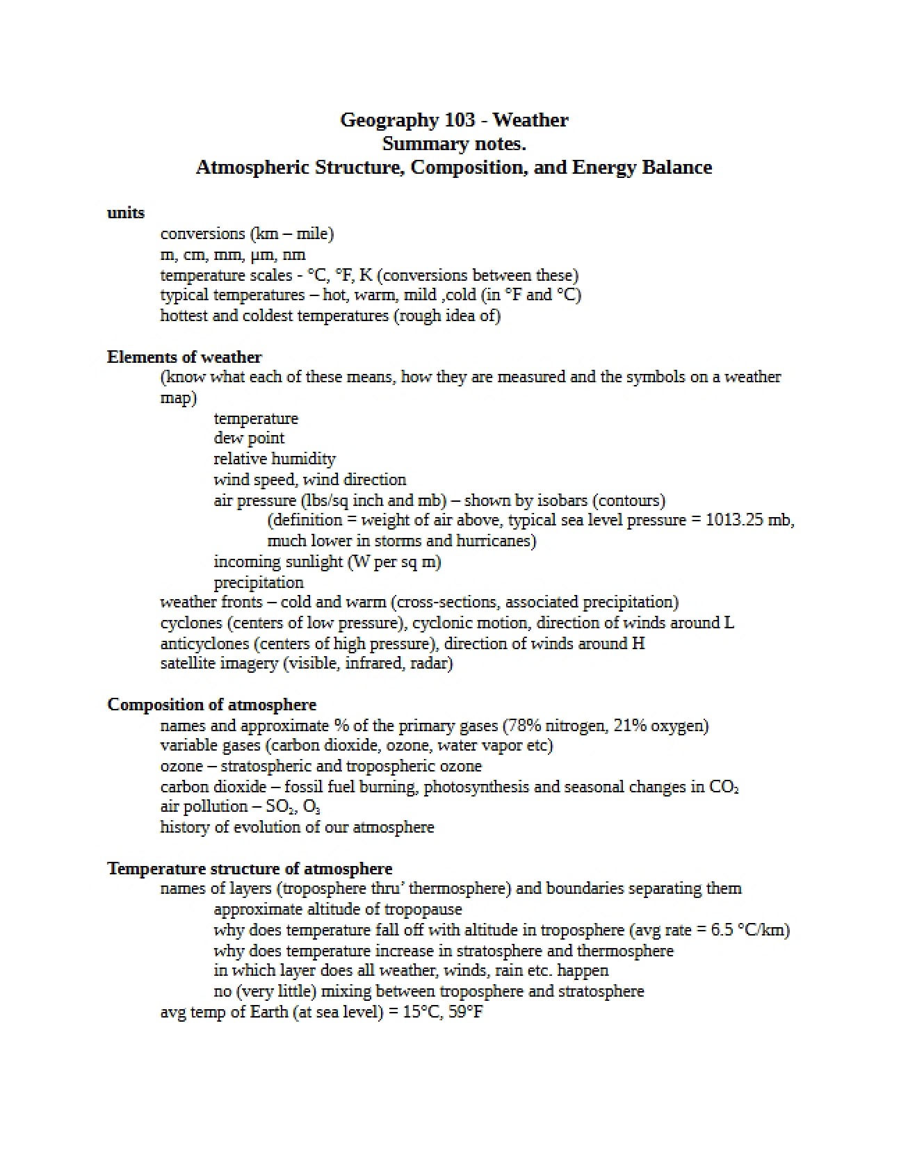 Weather Summary Notes