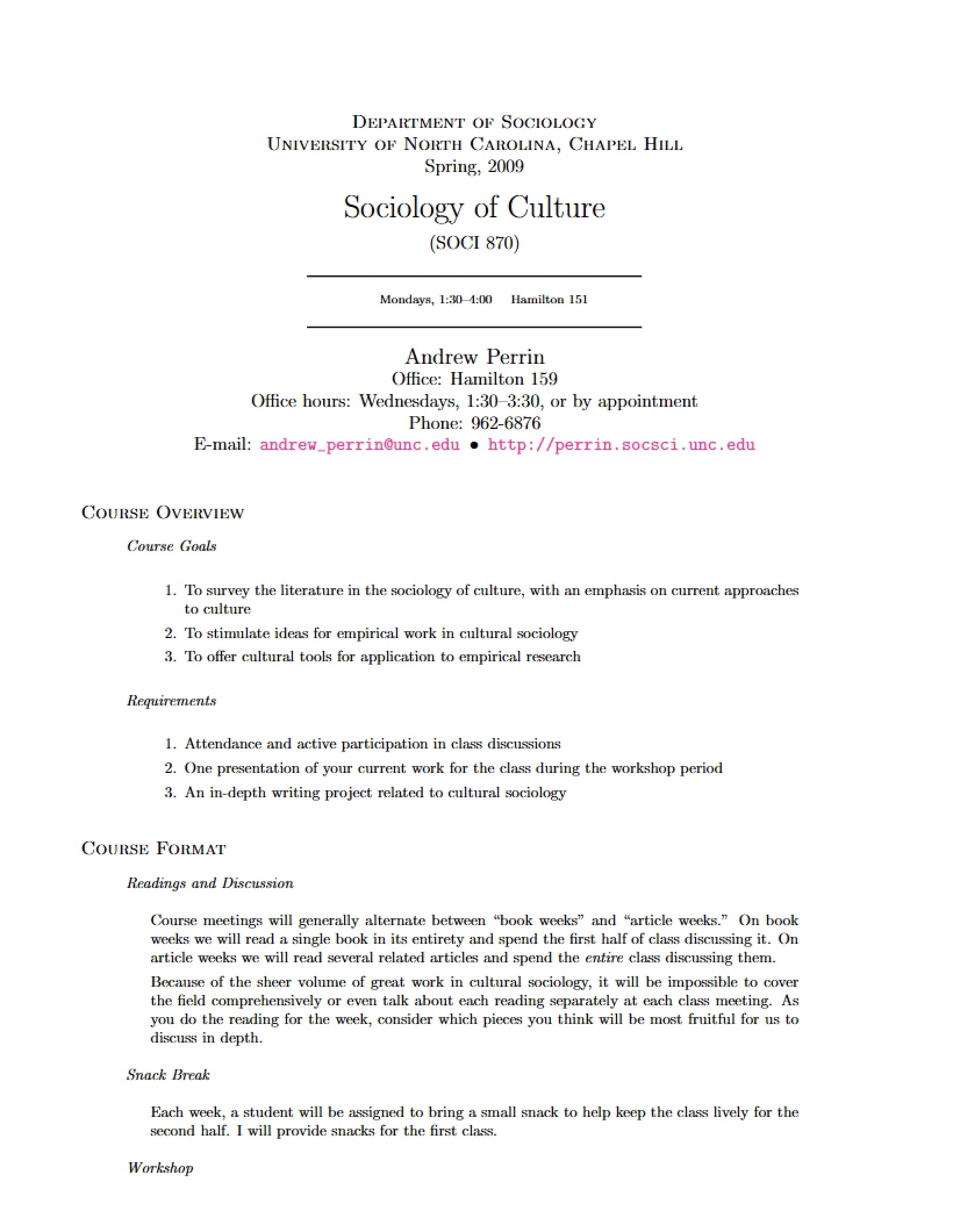 Sociology of Culture Syllabus