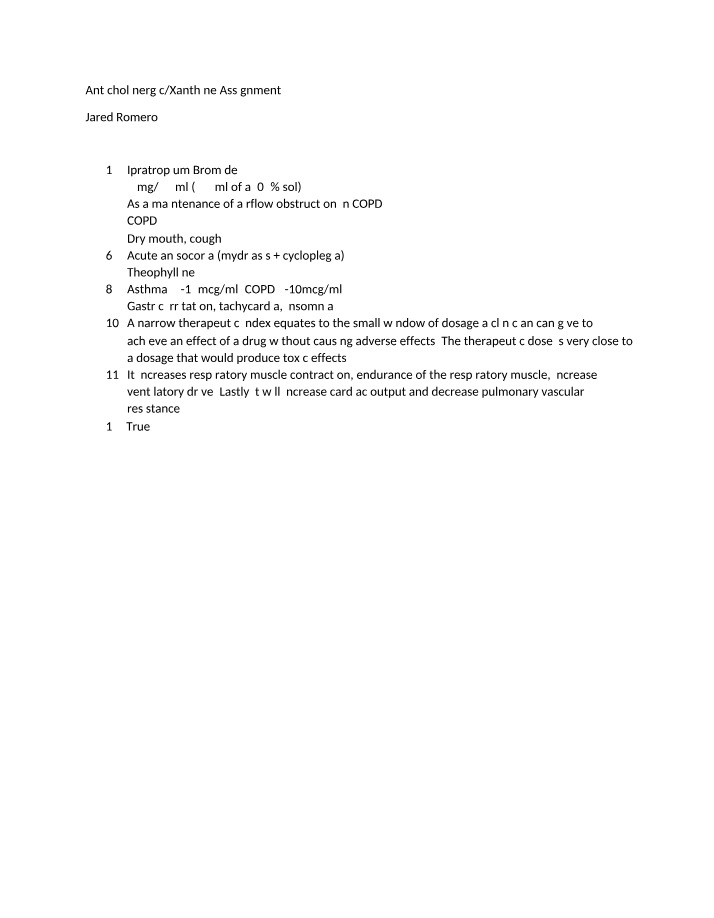 Assignment on Anticholinergics and Xanthines