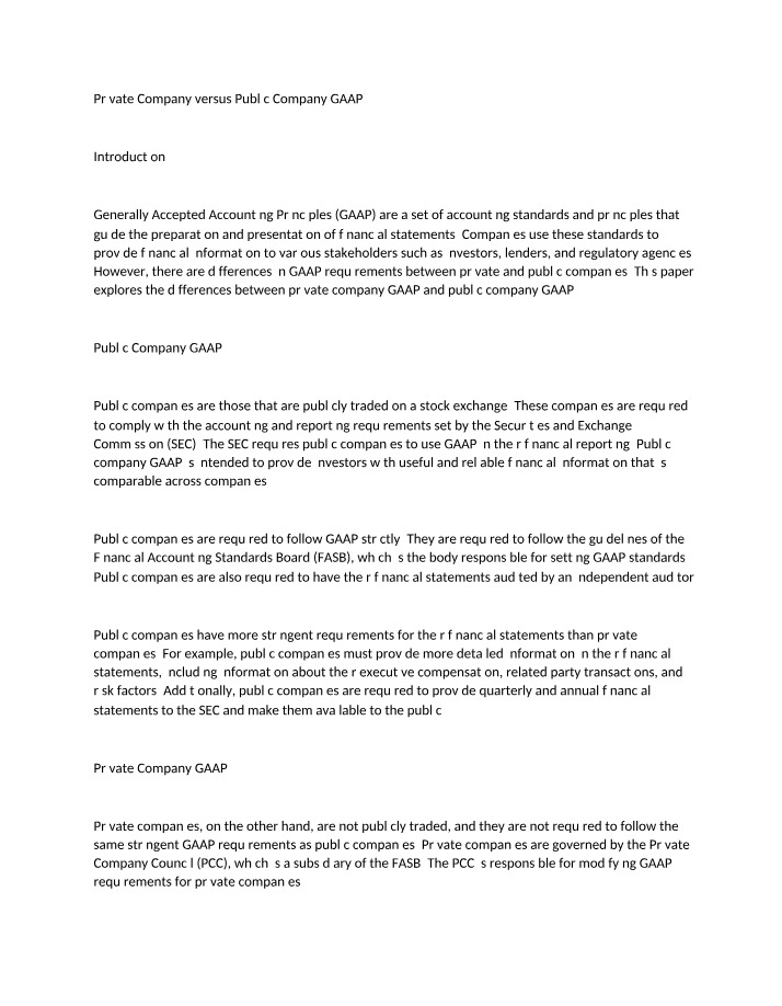 GAAP Comparison - Private versus Public Companies
