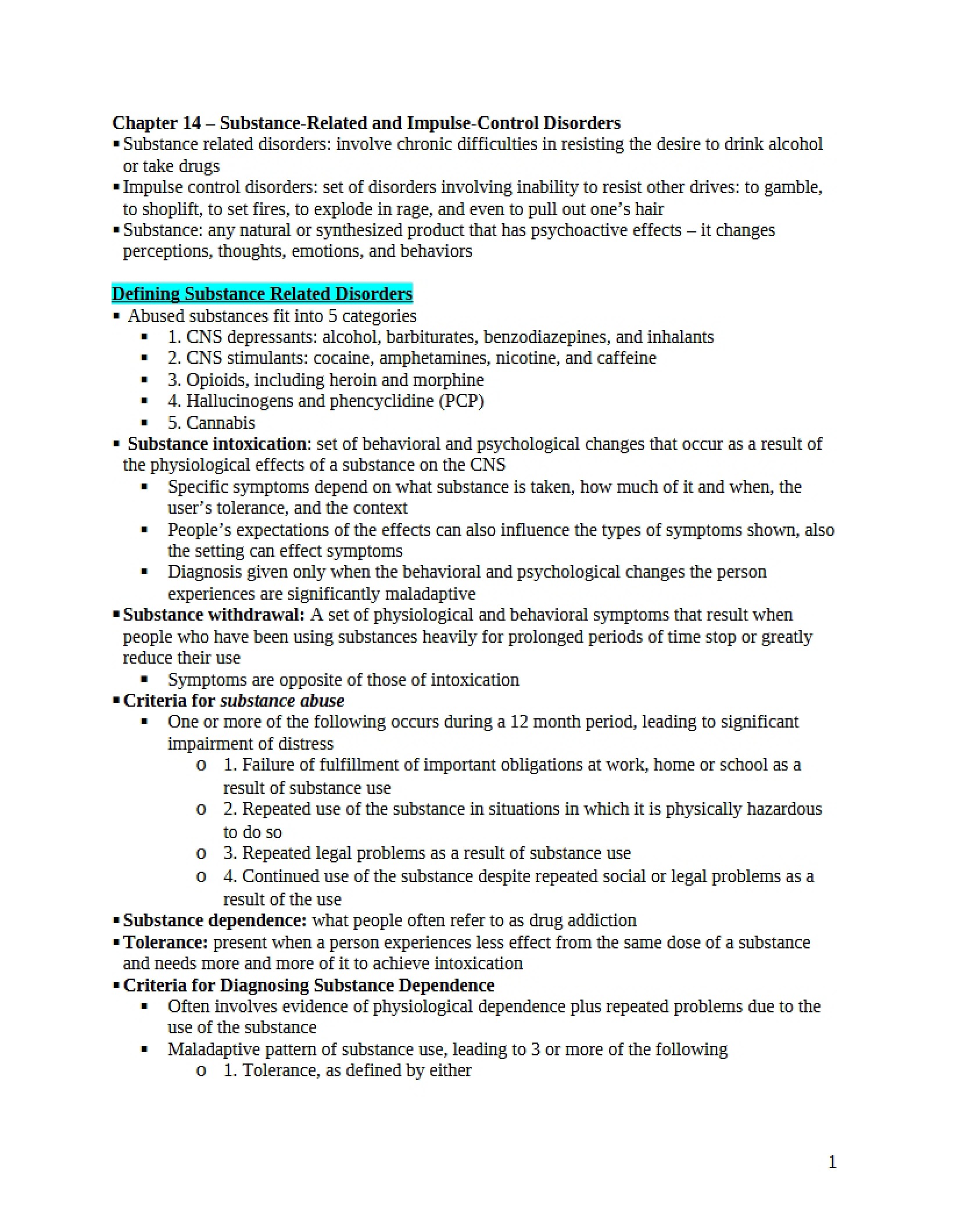 Substance Disorders (Ch 14)